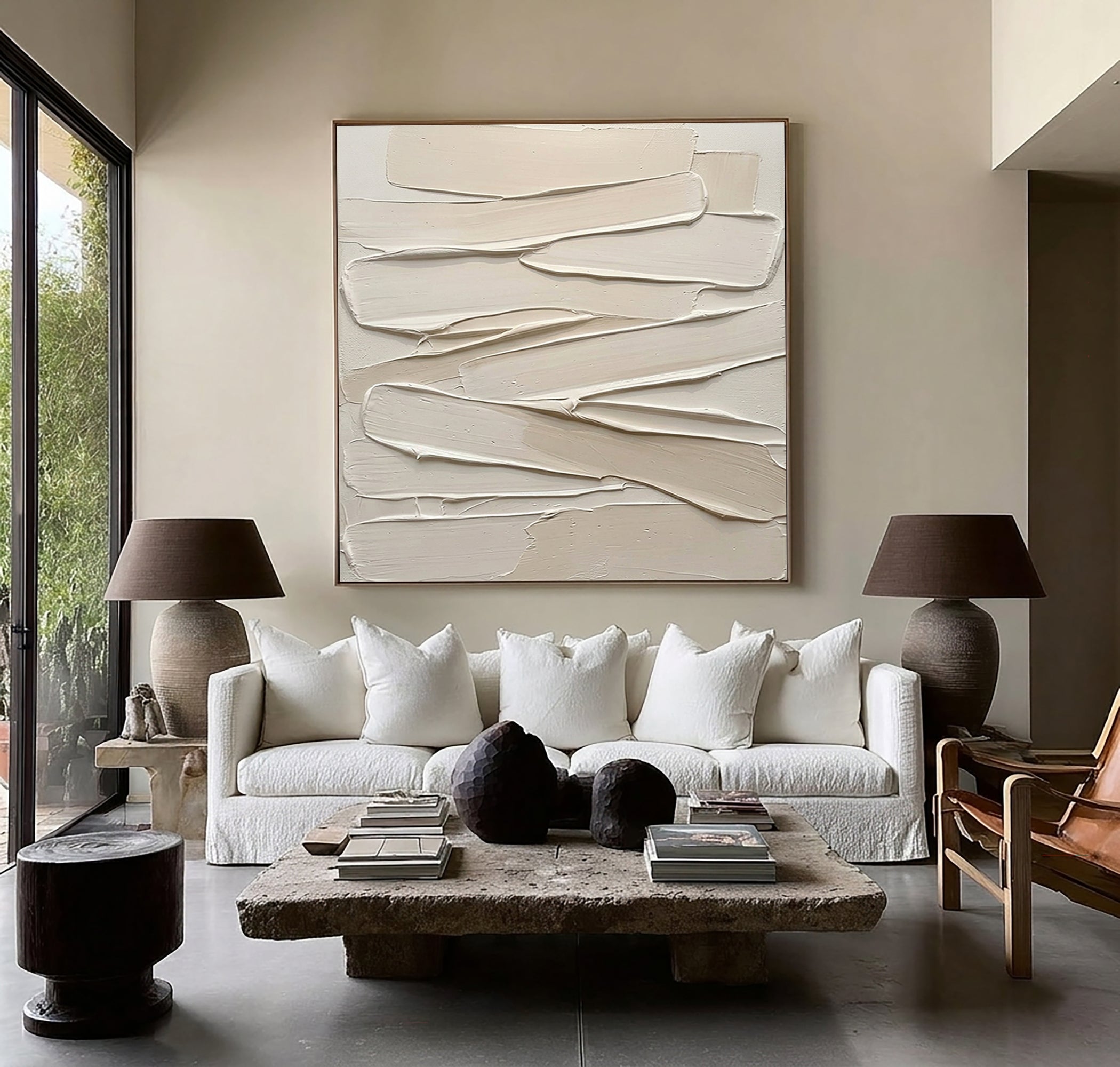 Large Textured Neutral Wall Art Hand Painted Sculptural Canvas