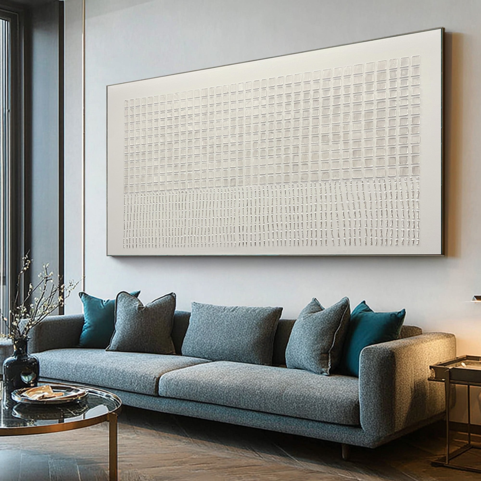 Large Modern Abstract Oil Painting, Beige Textured Statement Wall Art for Living Room #WAC 023