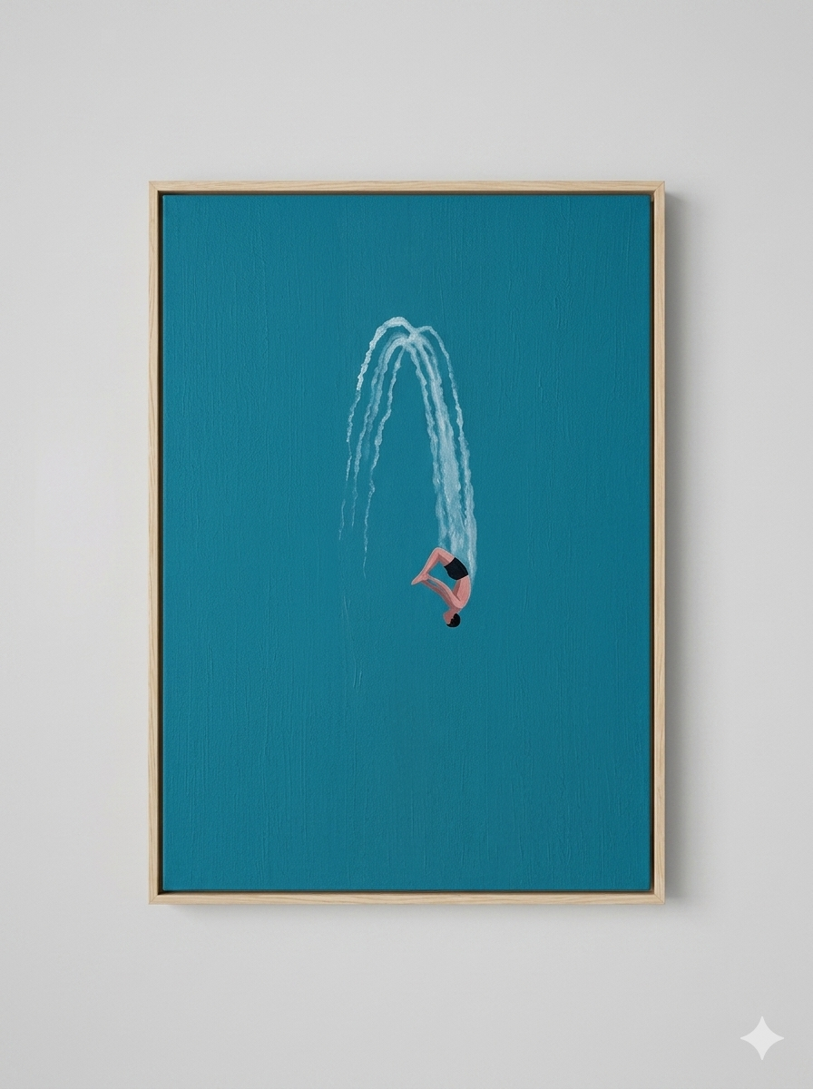 Large Swimming Wall Art Modern Diver Oil Painting Minimalist Coastal Artwork