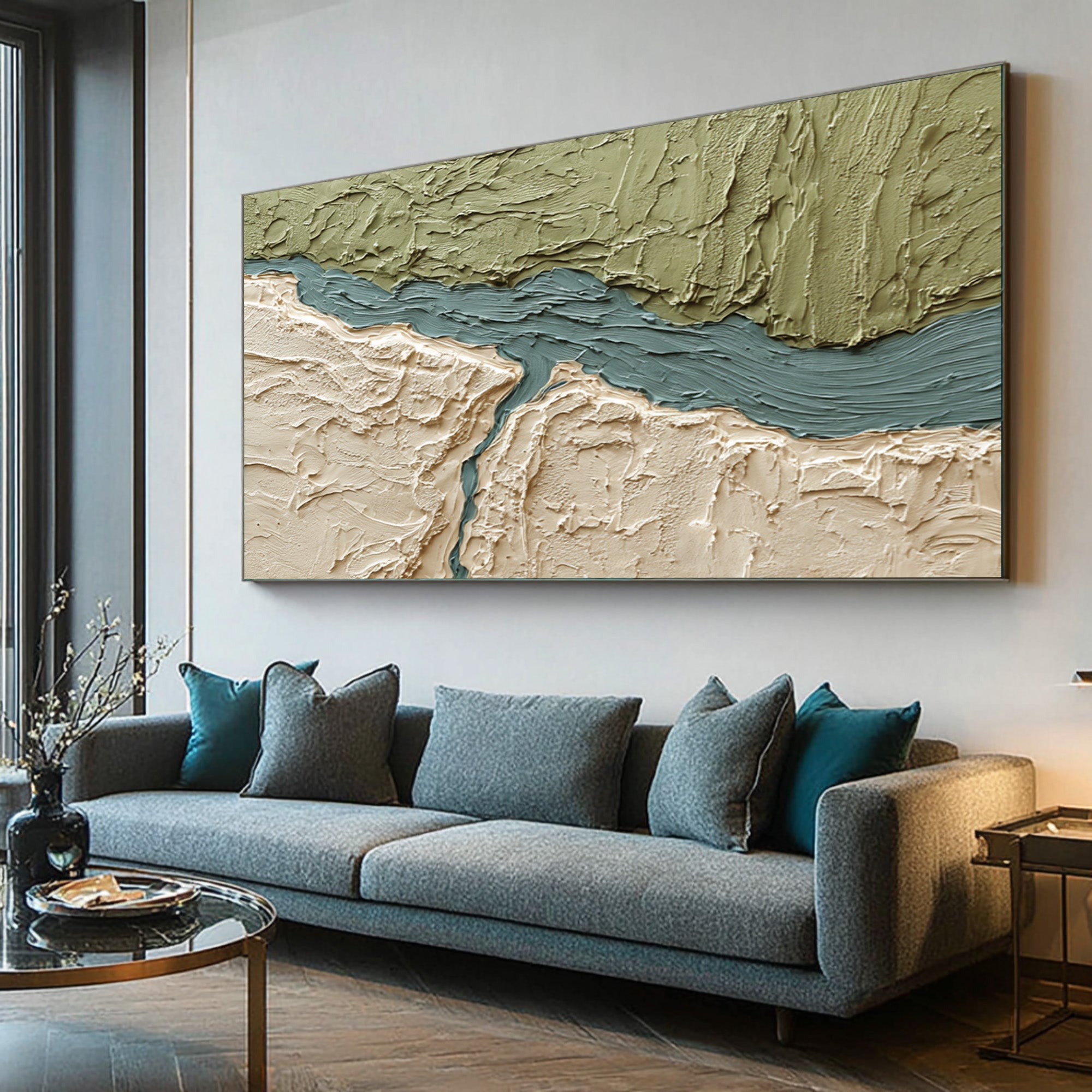 Large Modern Abstract Oil Painting, Green Textured Nature Wall Art for Living Room #WAC 027