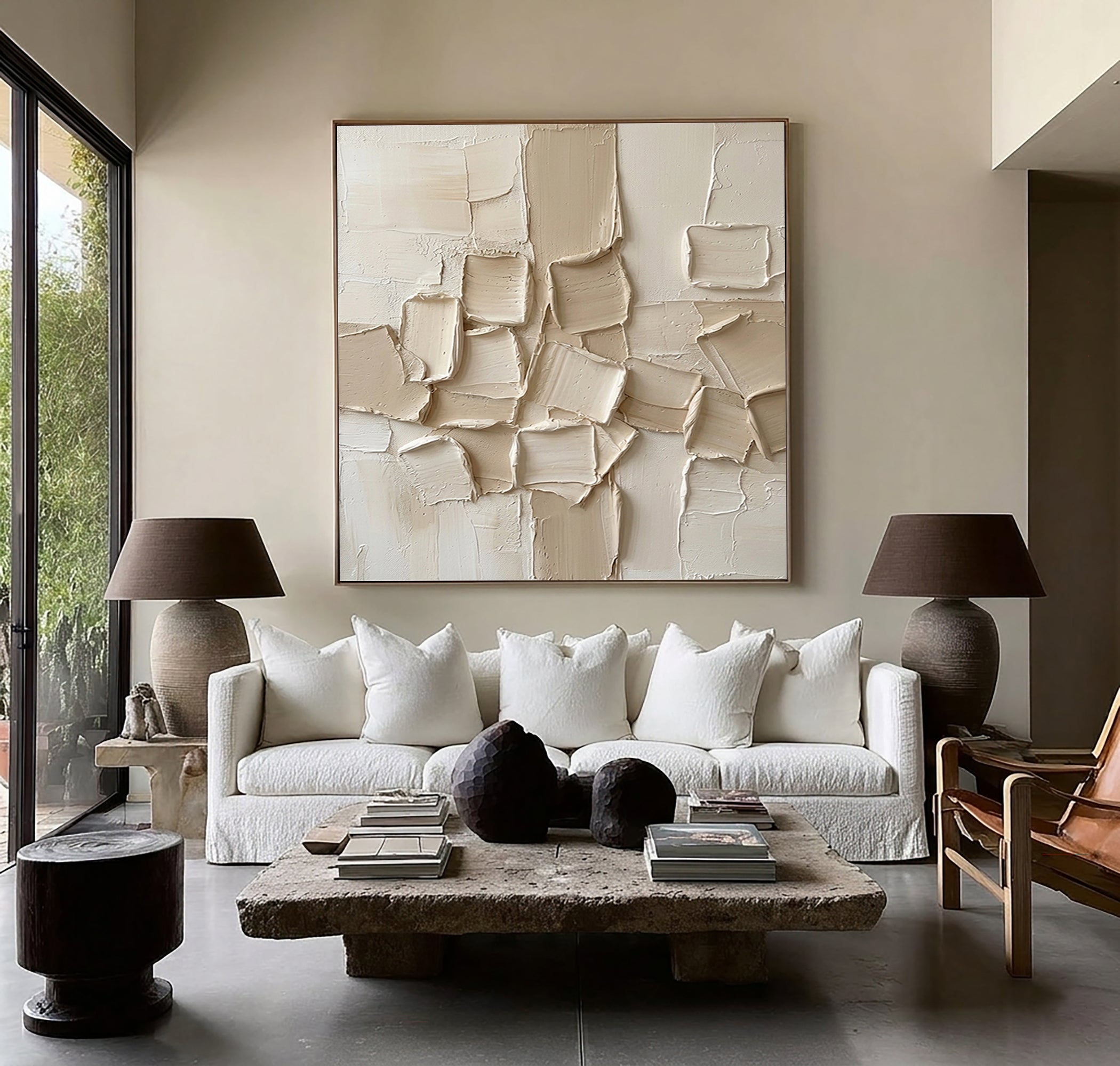 Large Neutral Textured Canvas Art Modern Abstract Wall Decor Painting