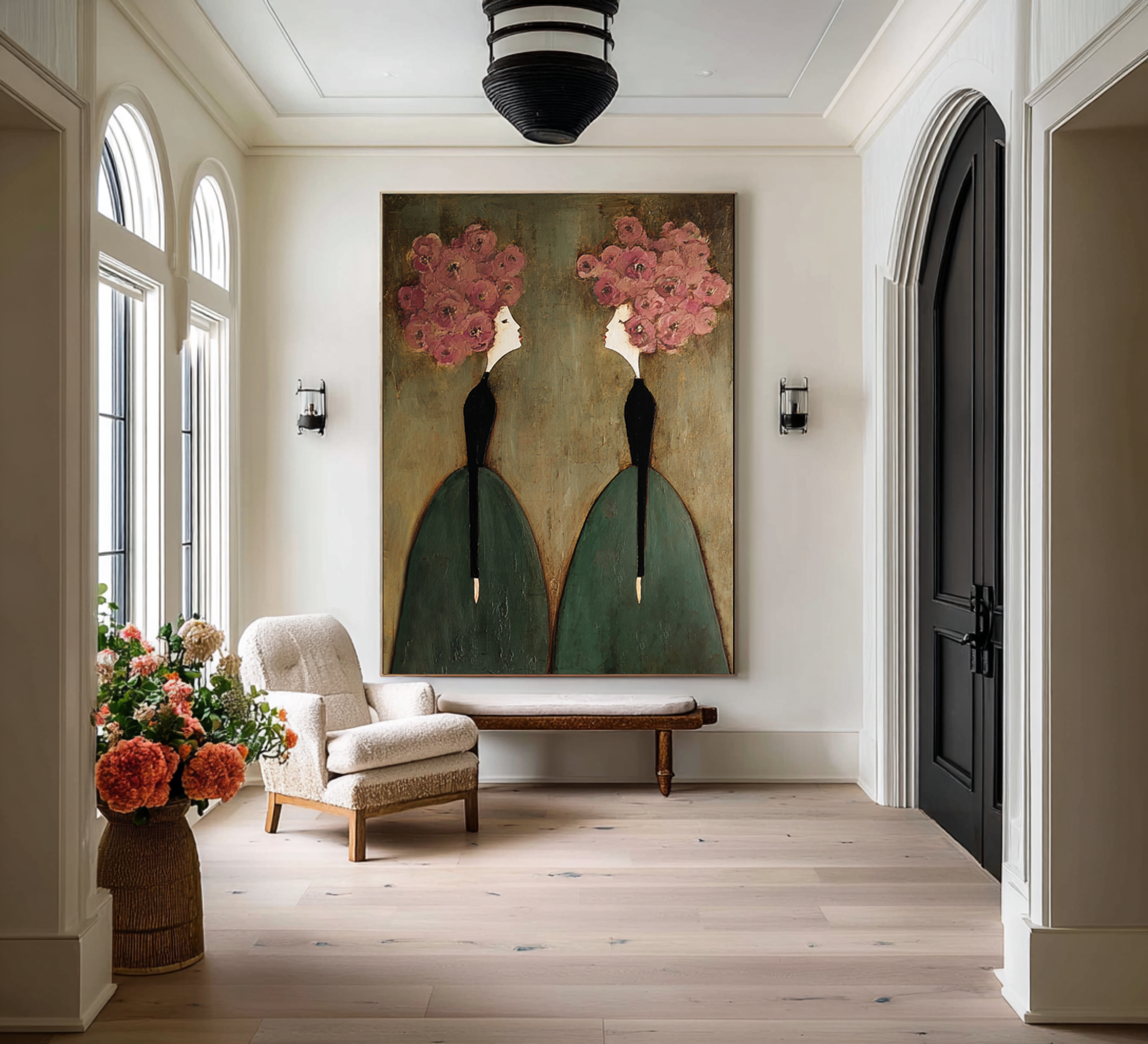 Large Floral Figurative Wall Art Contemporary Portrait Canvas Painting