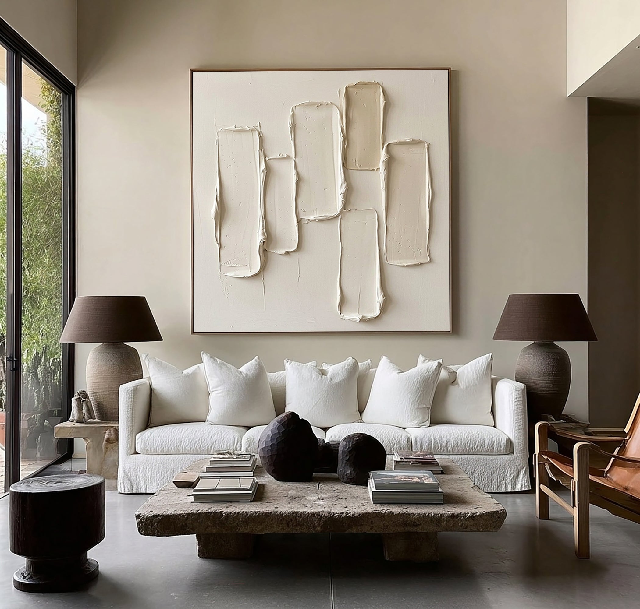 Large Minimalist Vertical Textured Wall Art Contemporary Neutral Hand Painted Canvas Painting