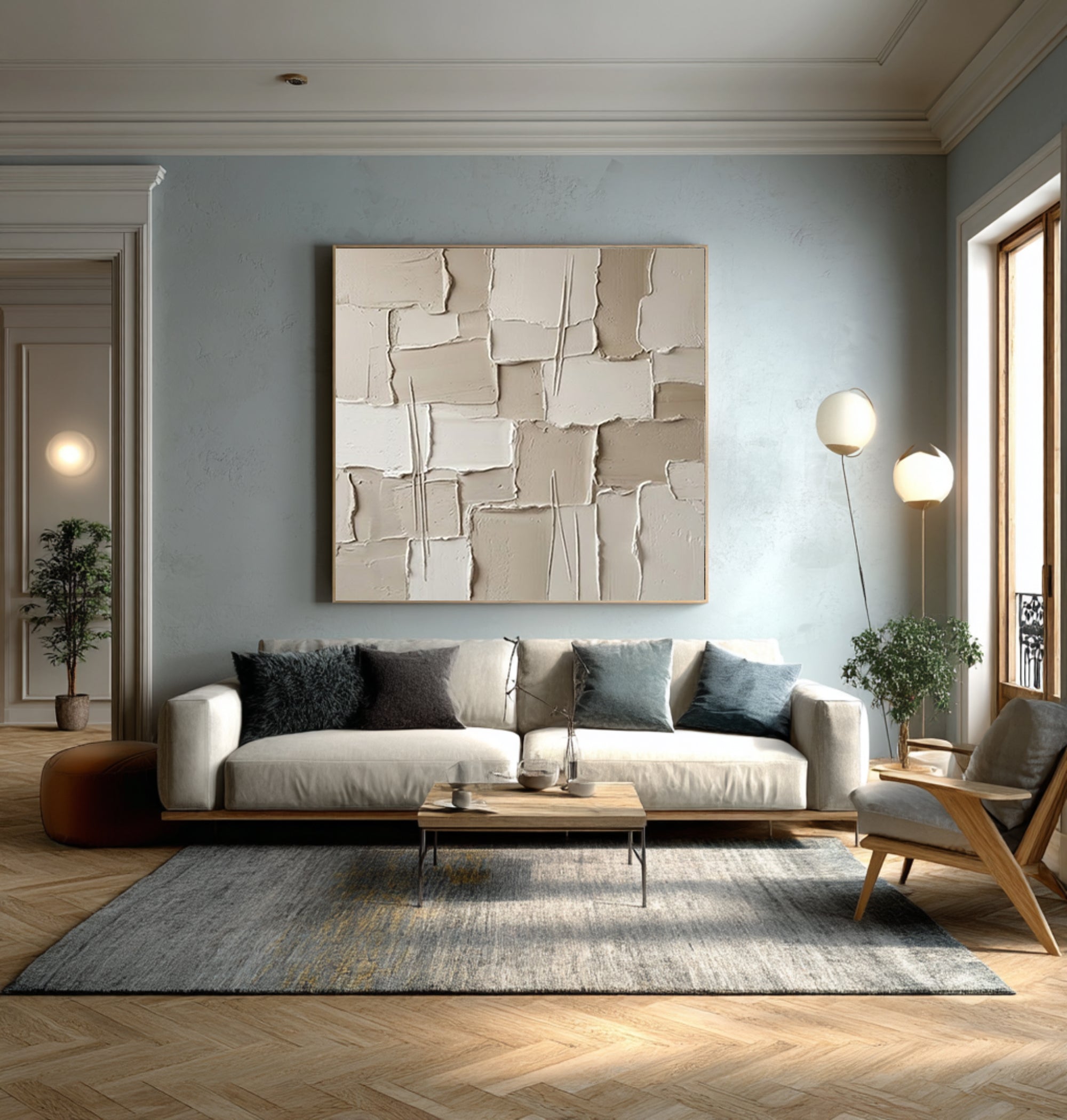 Large Quiet Architectural Layers Wall Art Neutral Contemporary Relief Painting