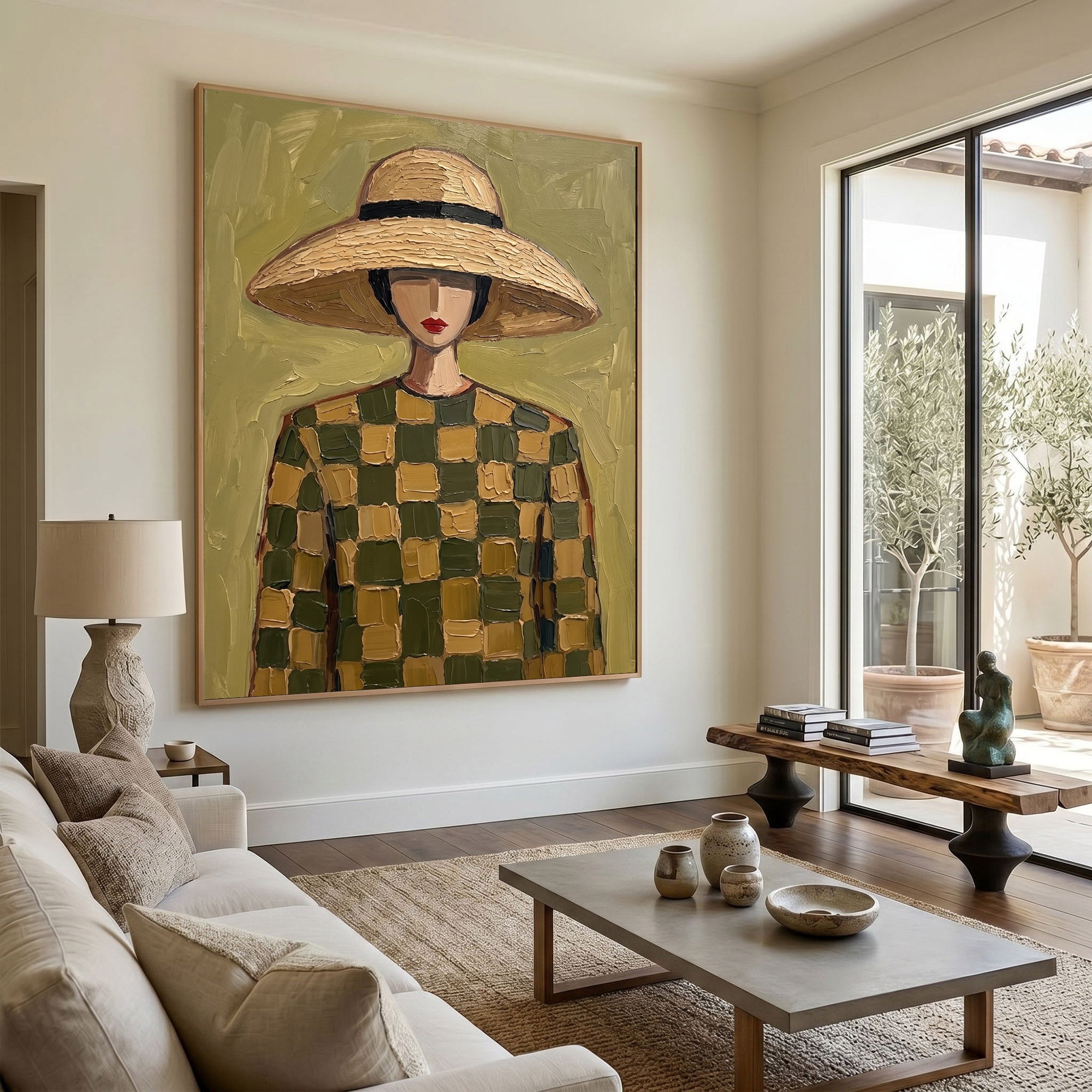 Large Modern Woman Portrait Wall Art Abstract Oil Painting Cowgirl Cowboy Vintage Americana Art Western Fashion Figure Contemporary Interior Decor
