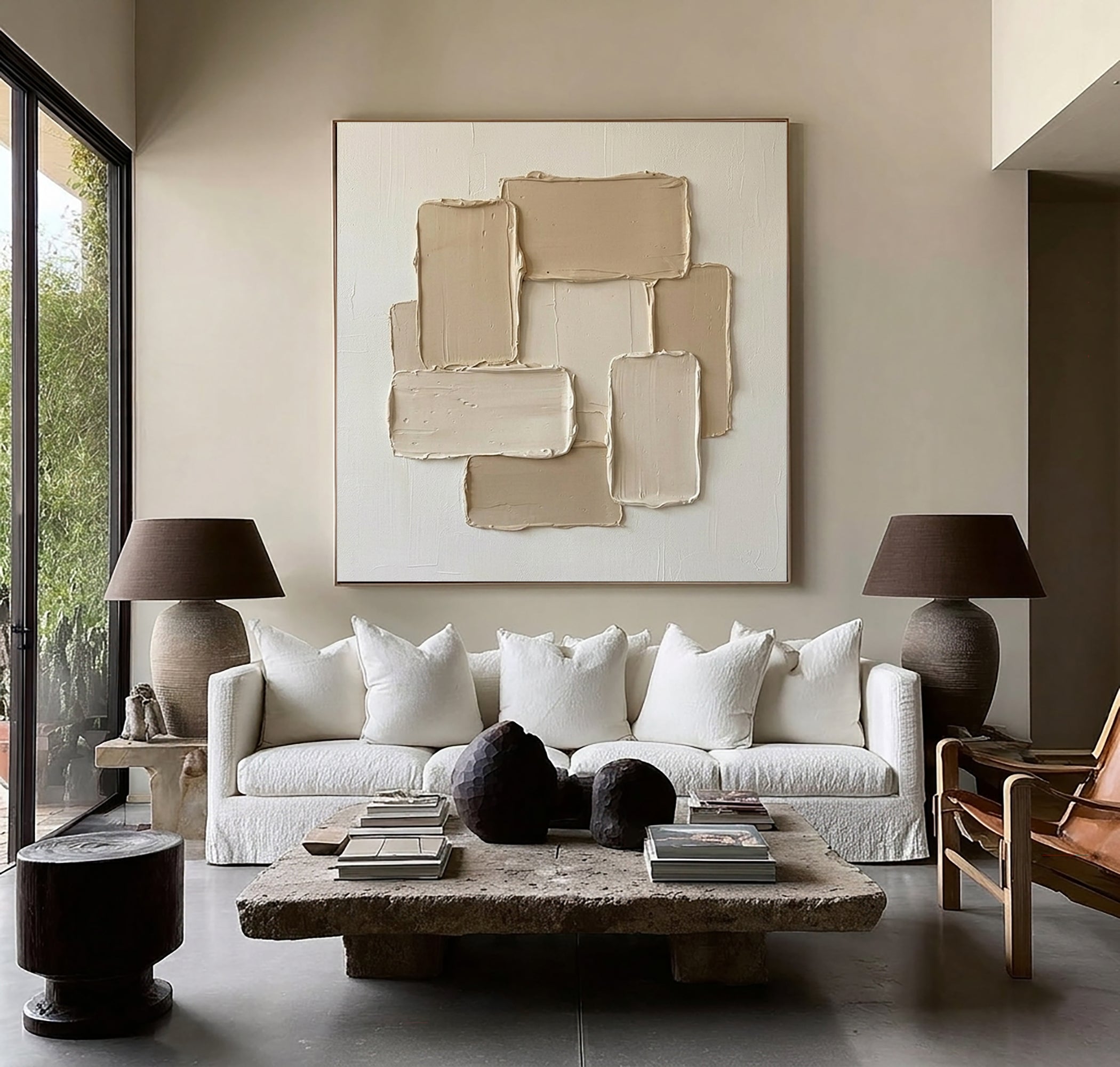 Large Earth Tone Oil Painting – Modern Neutral Texture Wall Art