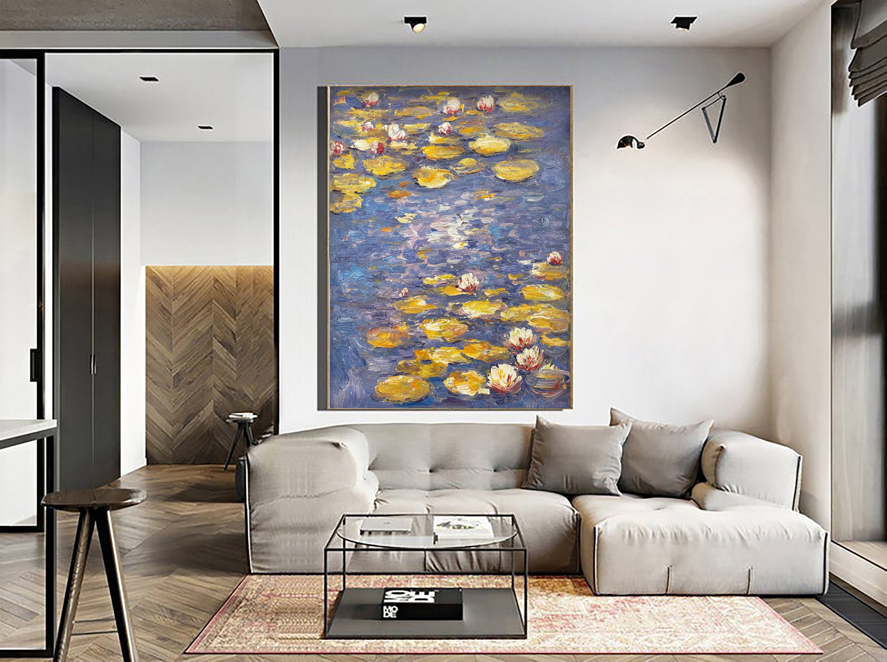 Tranquil Pond with Yellow and White Water Lilies Wall Art #BGA 069