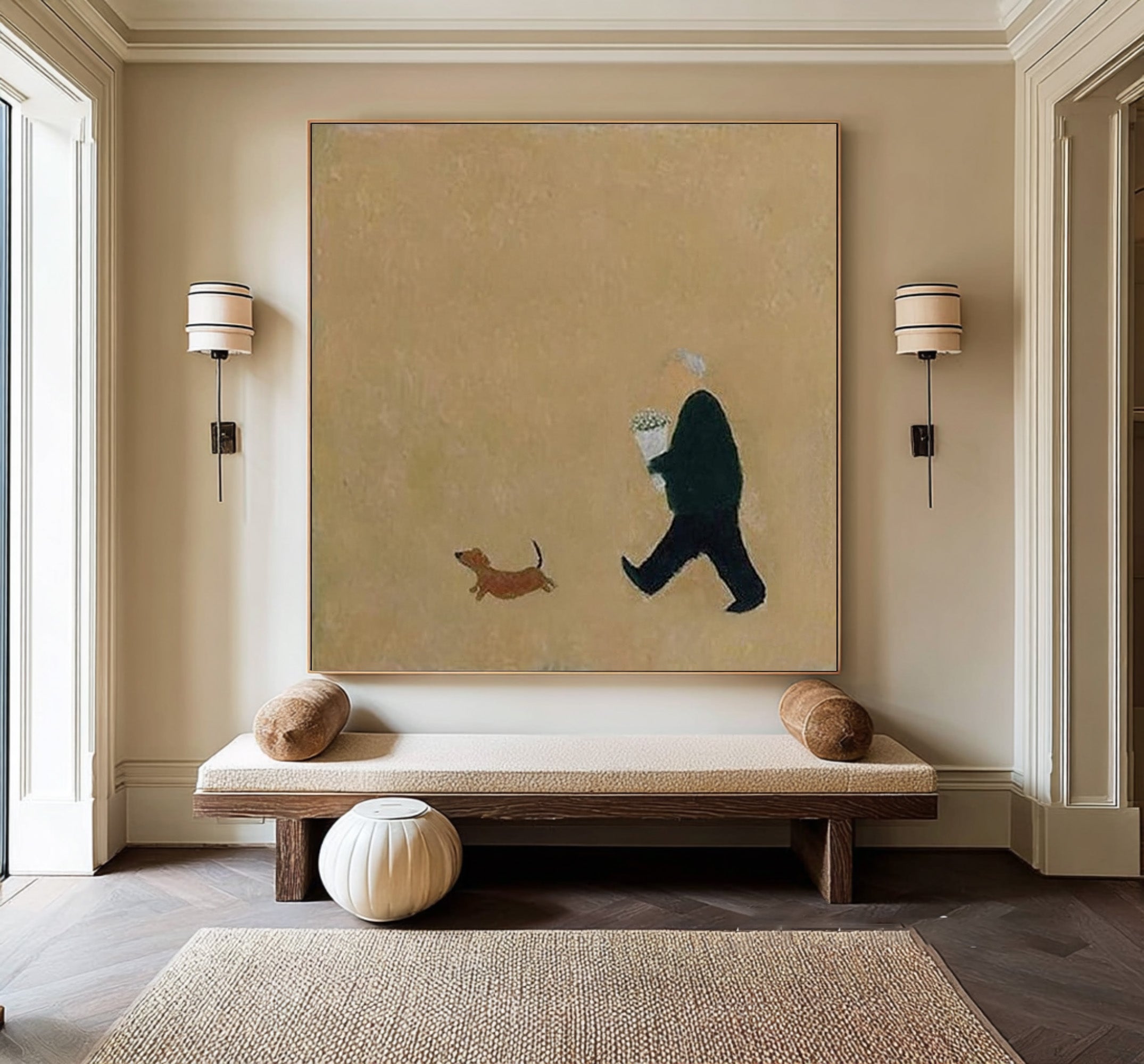 Large Minimalist Figure Abstract Oil Painting, Warm Modern Wall Art for Living Room Decor #WAC 014