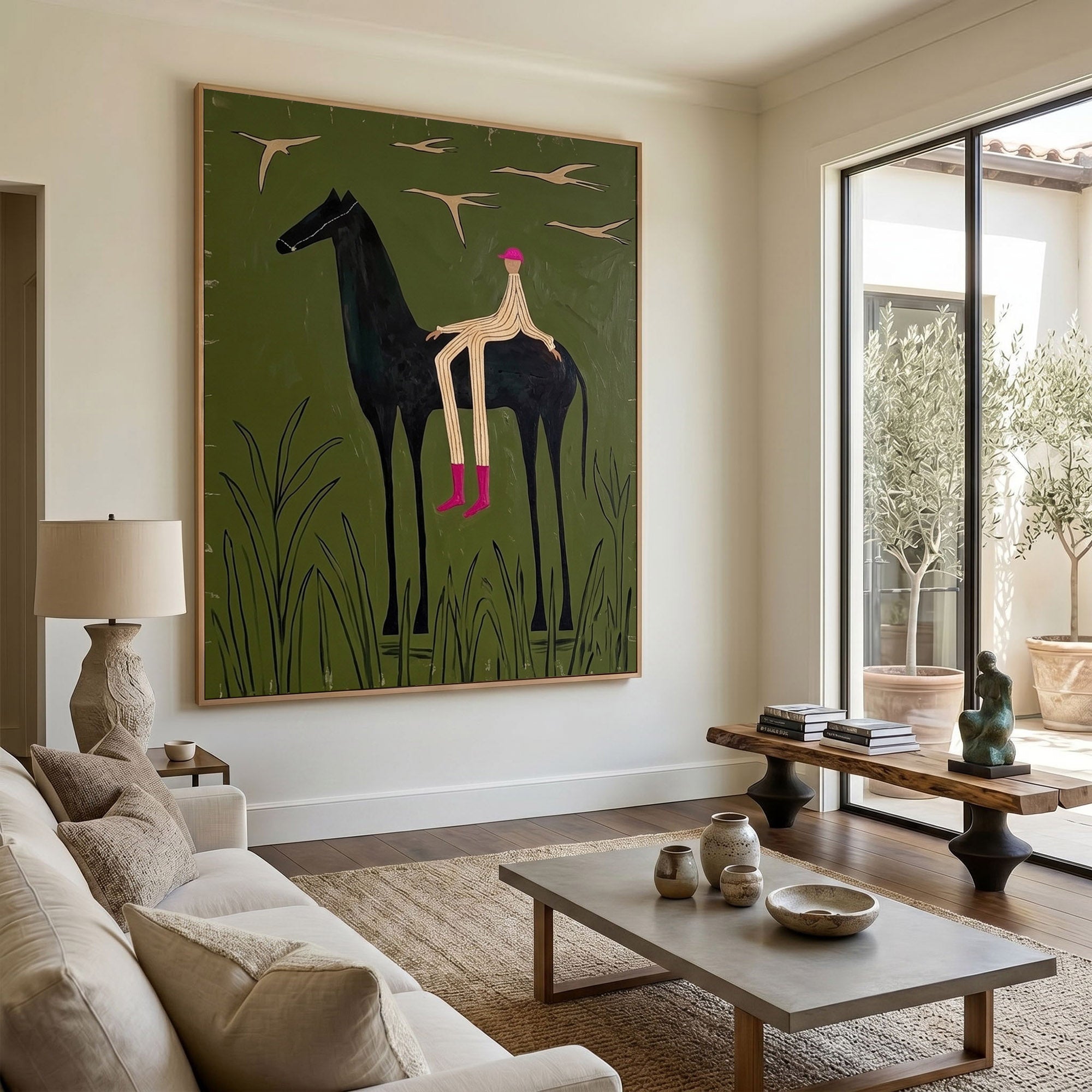 Large Cowboy Horse Wall Art Minimalist Western Oil Painting Contemporary Ranch Decor