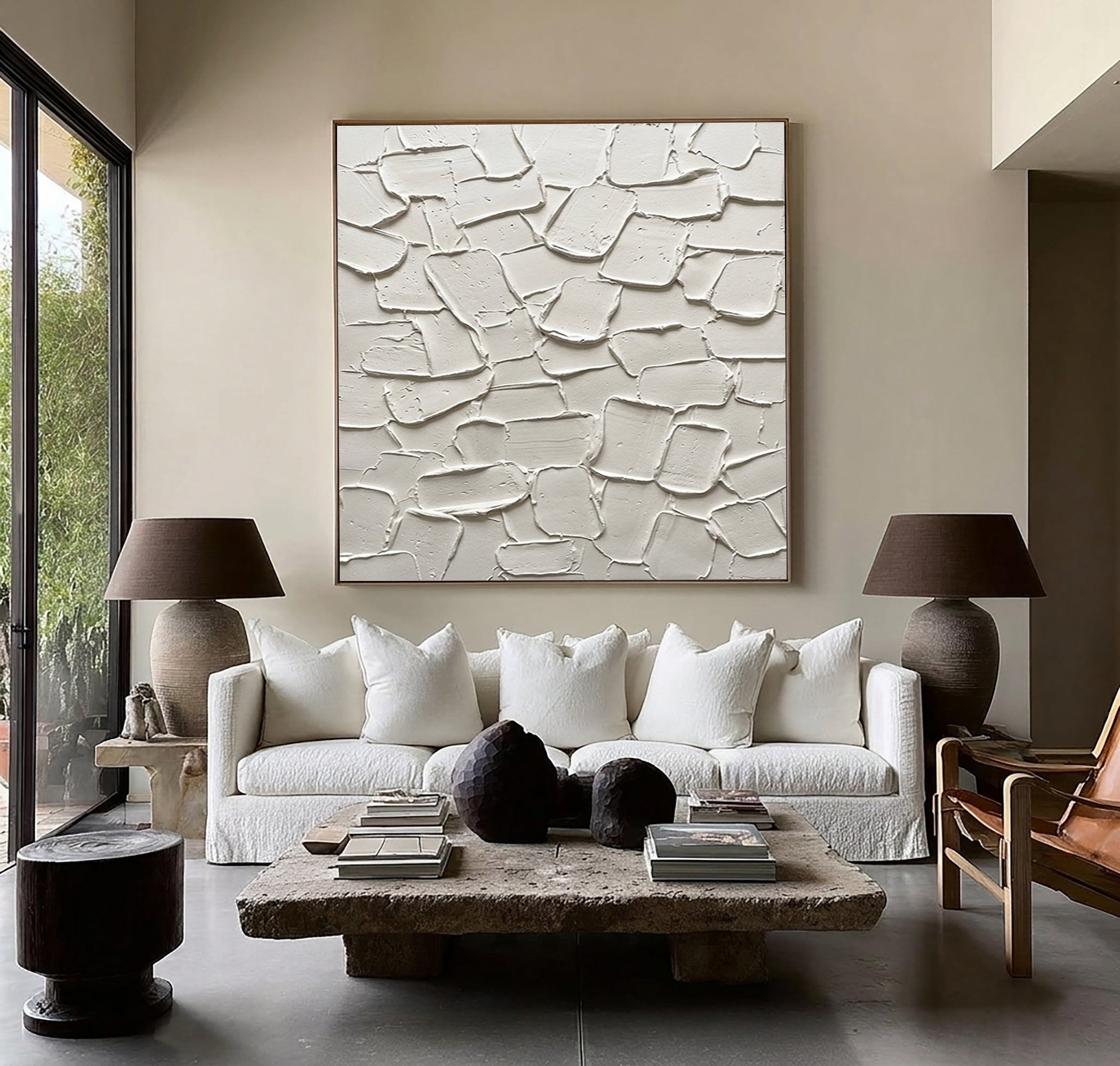 Large Organic Plaster Texture Wall Art Contemporary Neutral Hand Painted Canvas Painting