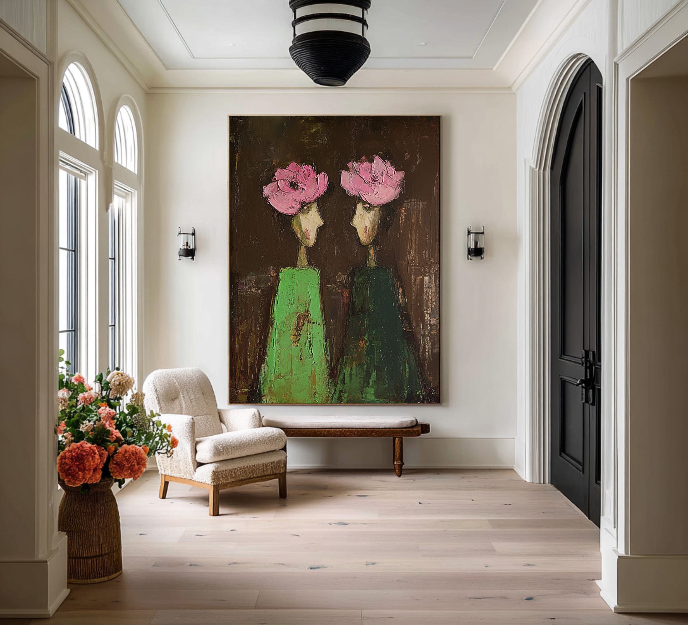Large Abstract Portrait Oil Painting on Canvas – Dark Background Statement Wall Art #WAC 040