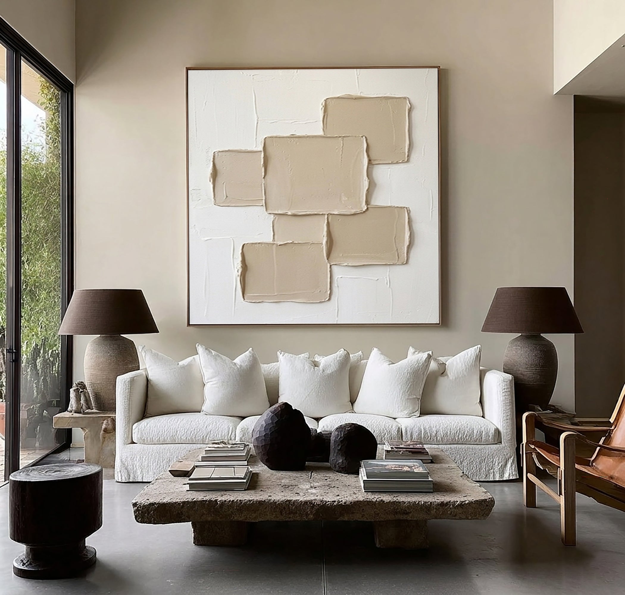 Large Minimalist Textured Wall Art Neutral Hand Painted Canvas