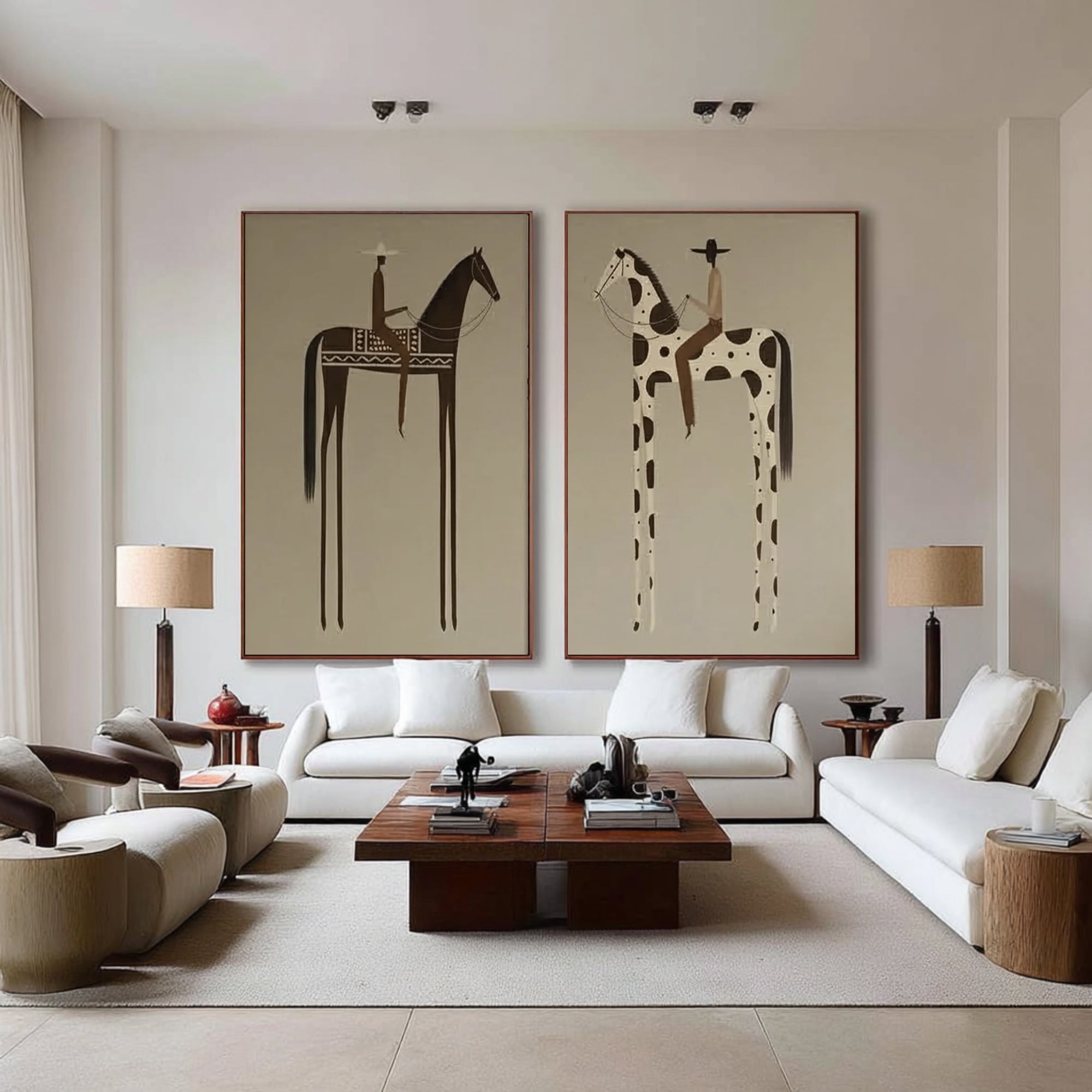 Abstract Western Horse Painting Set Contemporary Cowboy Wall Decor