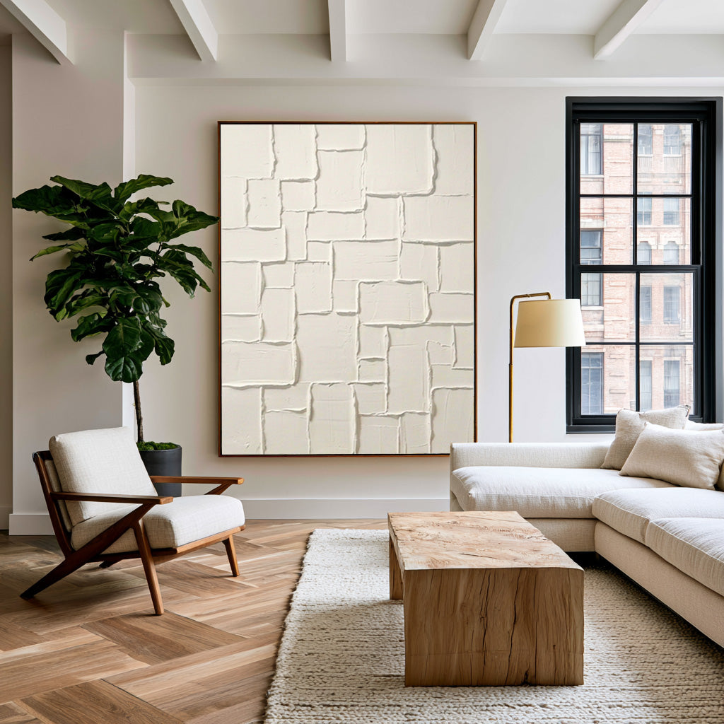 Large Stone Inspired Relief Wall Art Ivory Textured Abstract Painting Organic Modern Luxury Home Decor