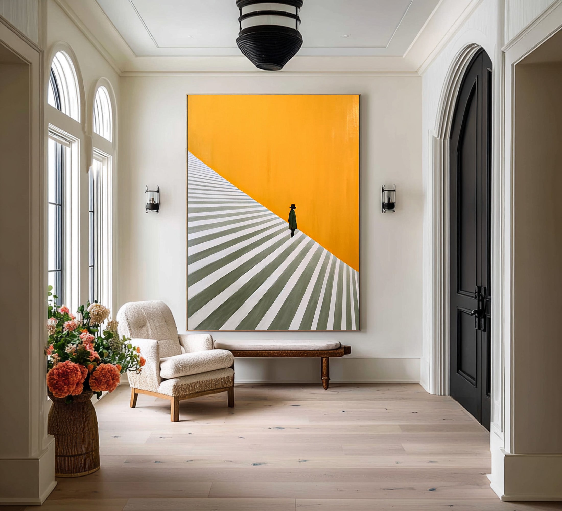Large Minimalist Figure Staircase Abstract Oil Painting, Modern Wall Art for Hallway Decor #WAC 013