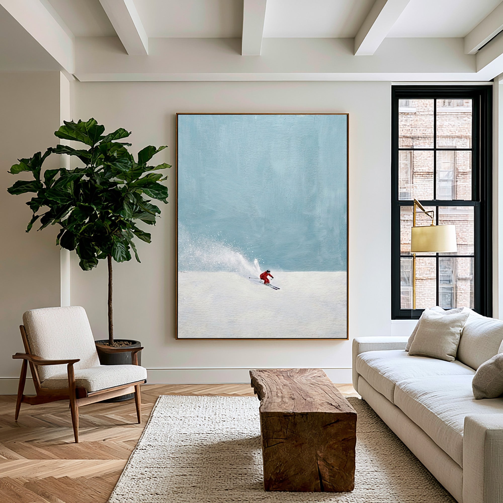 Large Contemporary Ski Wall Art Minimalist Snow Landscape Canvas Painting