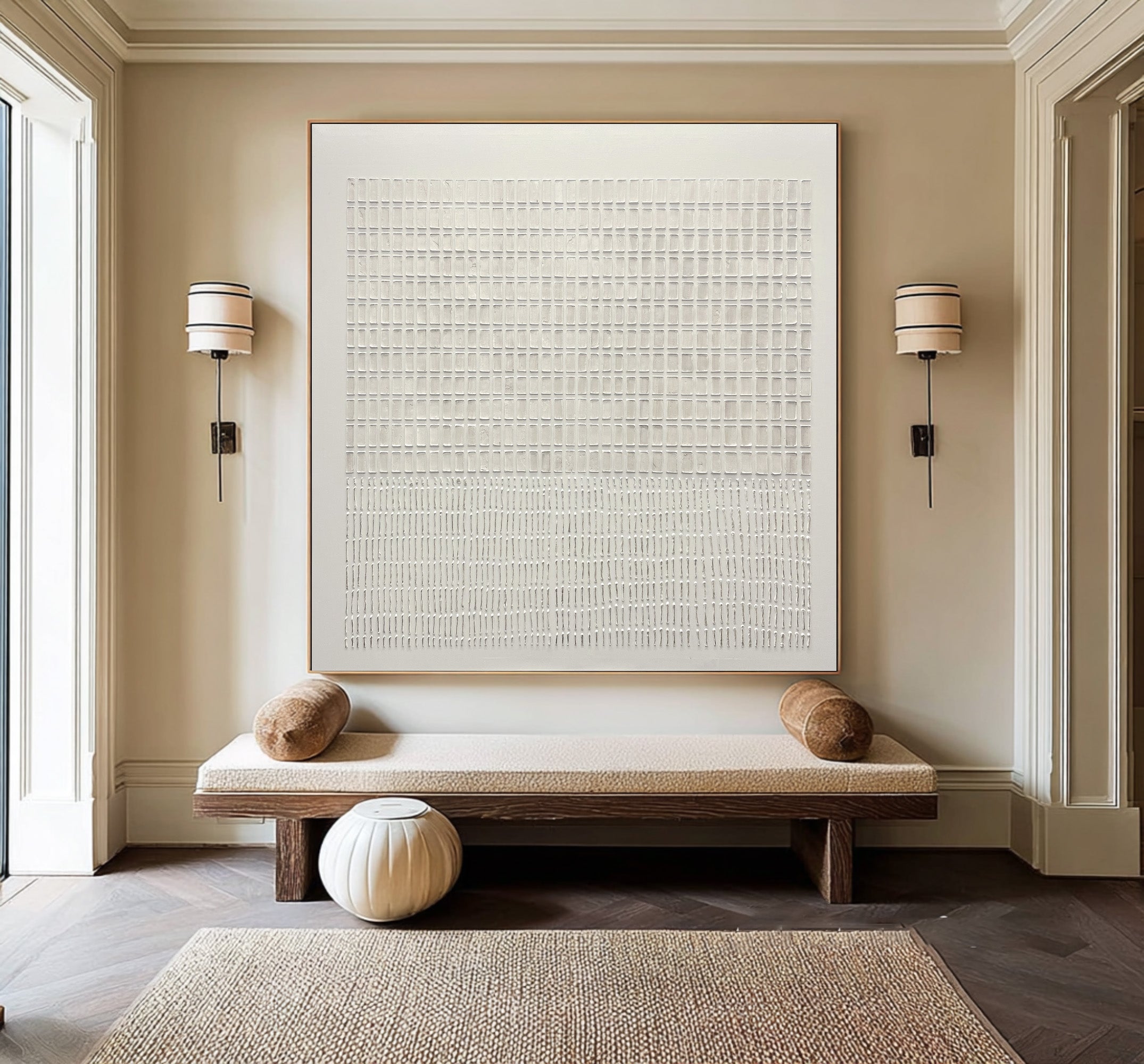 Large Minimal Abstract Oil Painting, Beige Textured Statement Wall Art for Hallway Decor #WAC 017