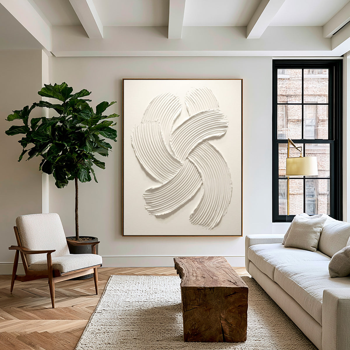Flowing Rhythm Of Sculptural Movement Large White Textured Wall Art Organic Relief Sculpture Contemporary Abstract Decor