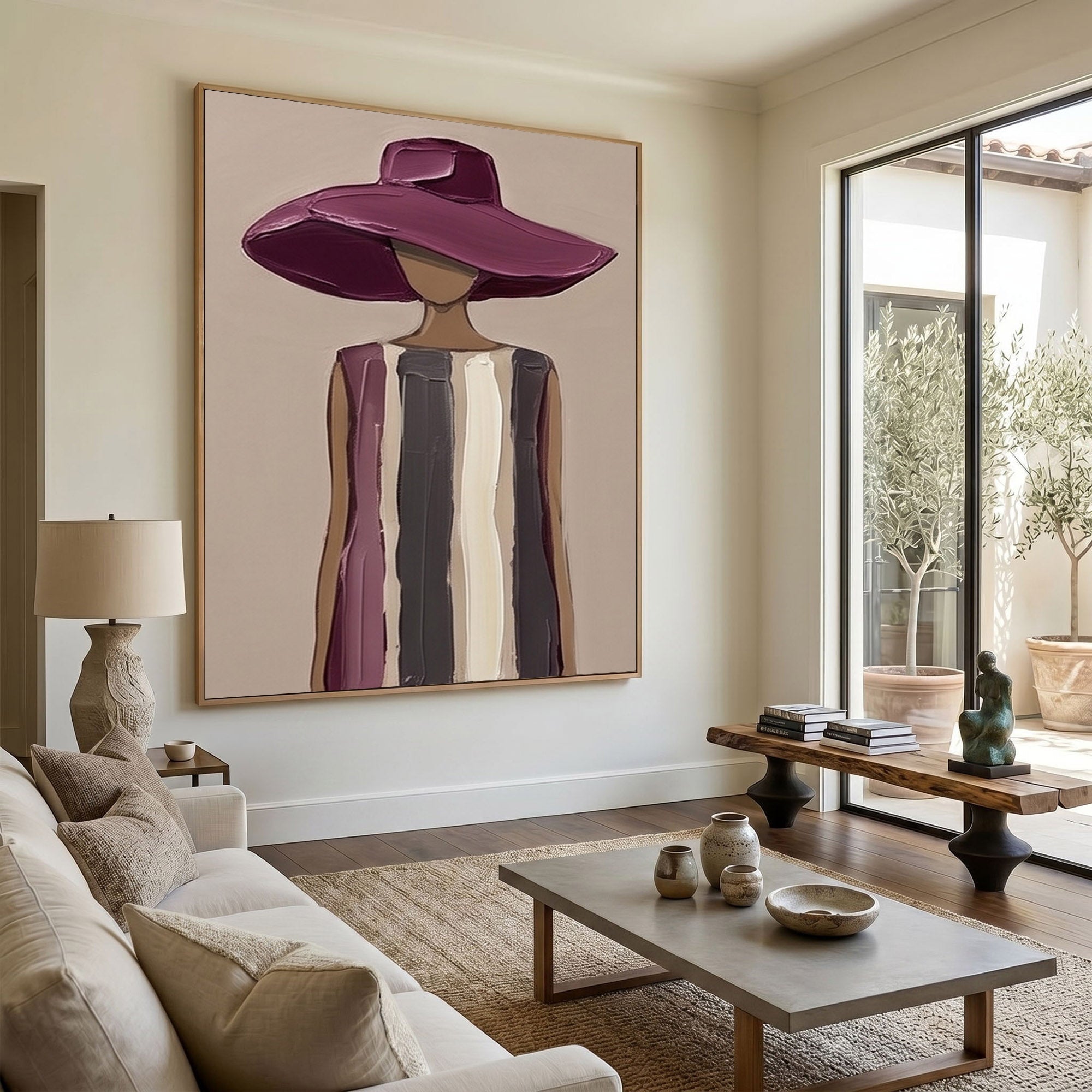 Large Woman Portrait Wall Art Abstract Oil Painting Cowgirl Cowboy Vintage Americana Art Western Woman Figure Minimalist Home Decor