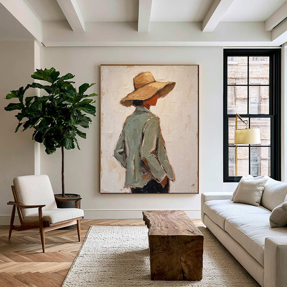 Large Textured Western Oil Painting Cowboy Hat Figurative Wall Art