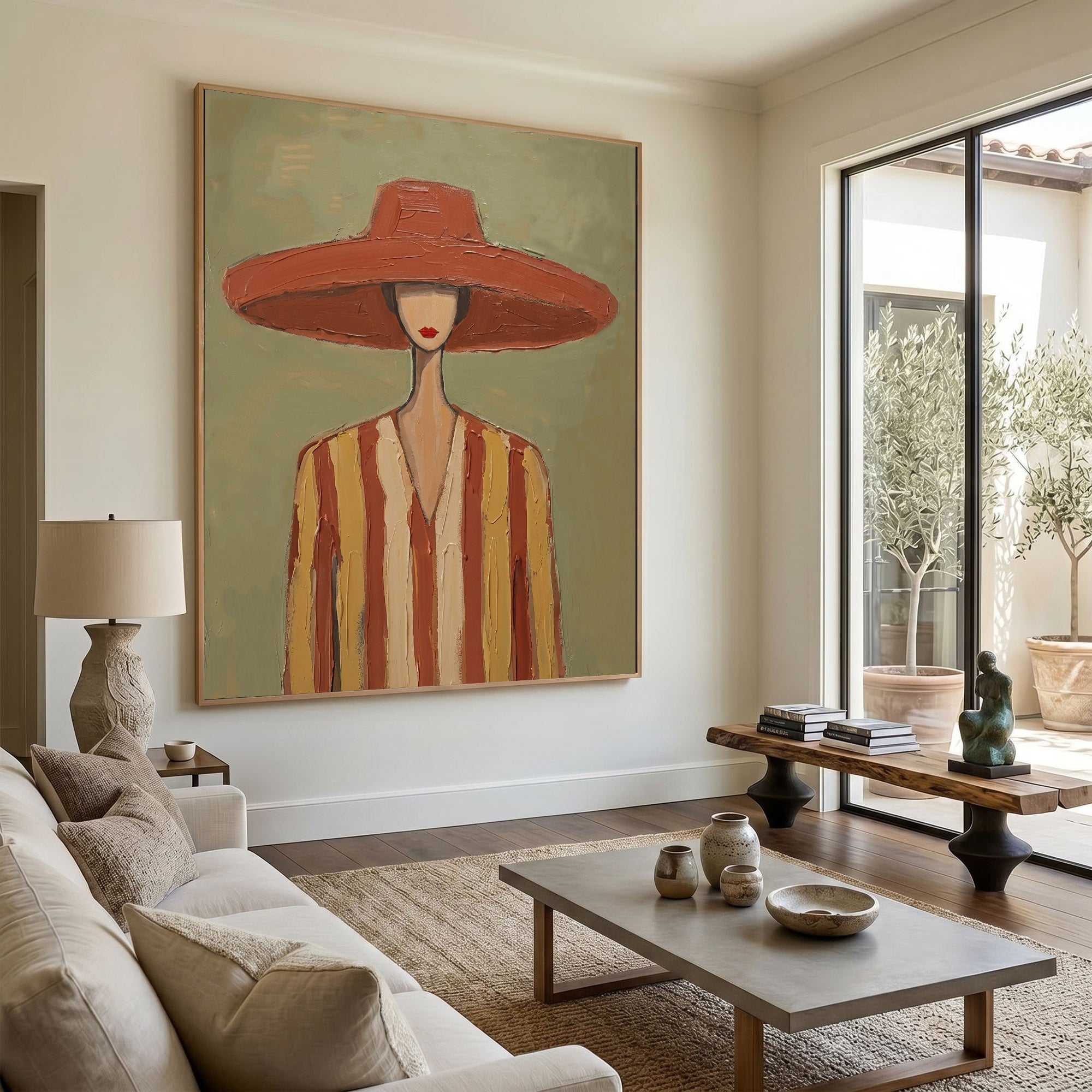 Large Modern Woman Portrait Wall Art Abstract Oil Painting Minimalist Fashion Figure Contemporary Interior Decor