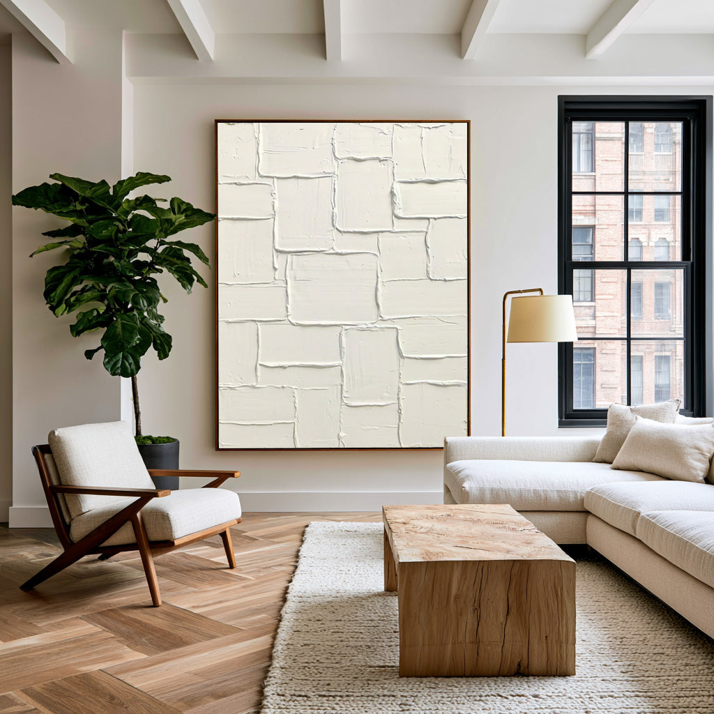 Large Pure Form Minimalist Wall Art White Textured Abstract Painting Contemporary Neutral Home Decor