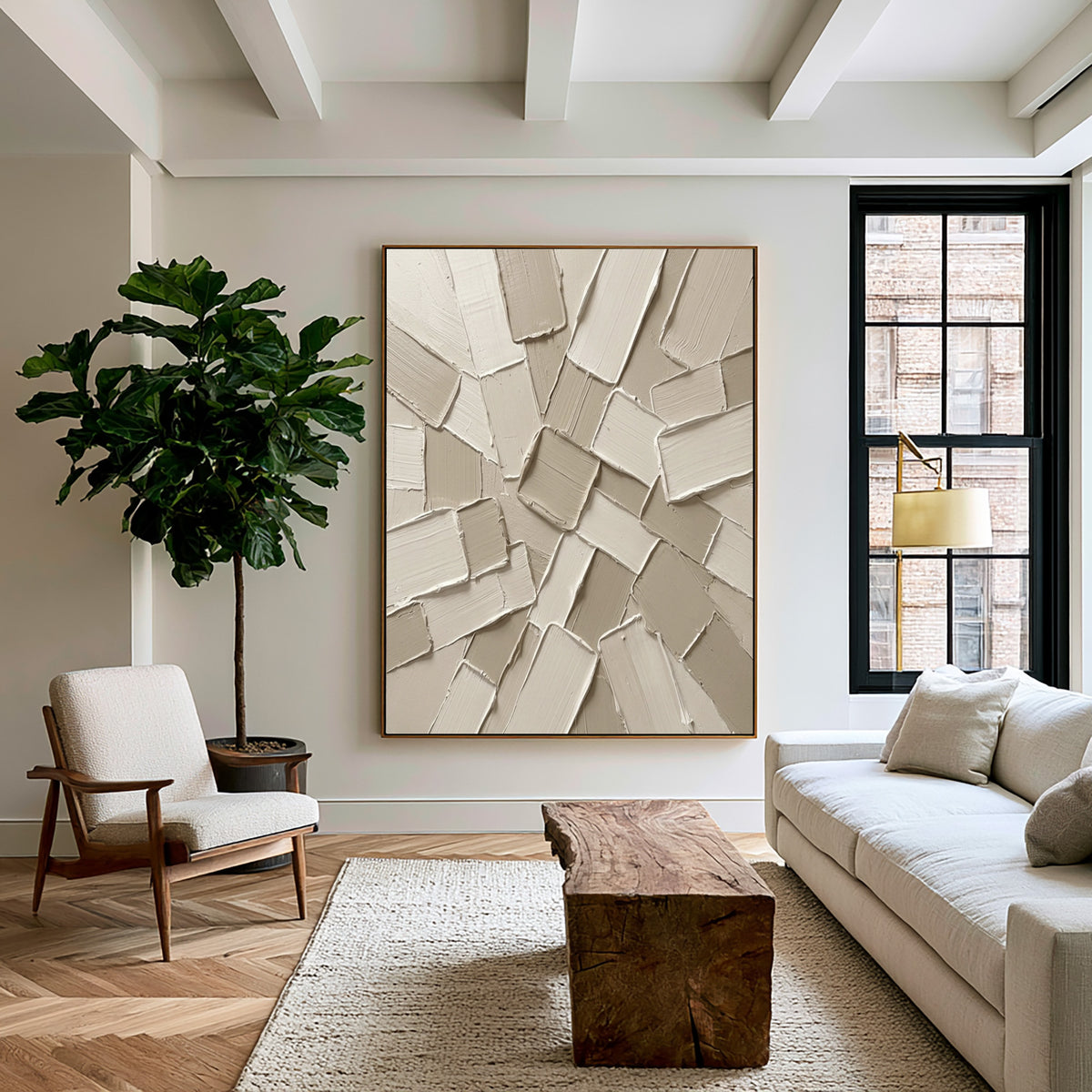 Fragments Converging Around A Quiet Core Large Textured Abstract Wall Art Neutral Sculptural Relief