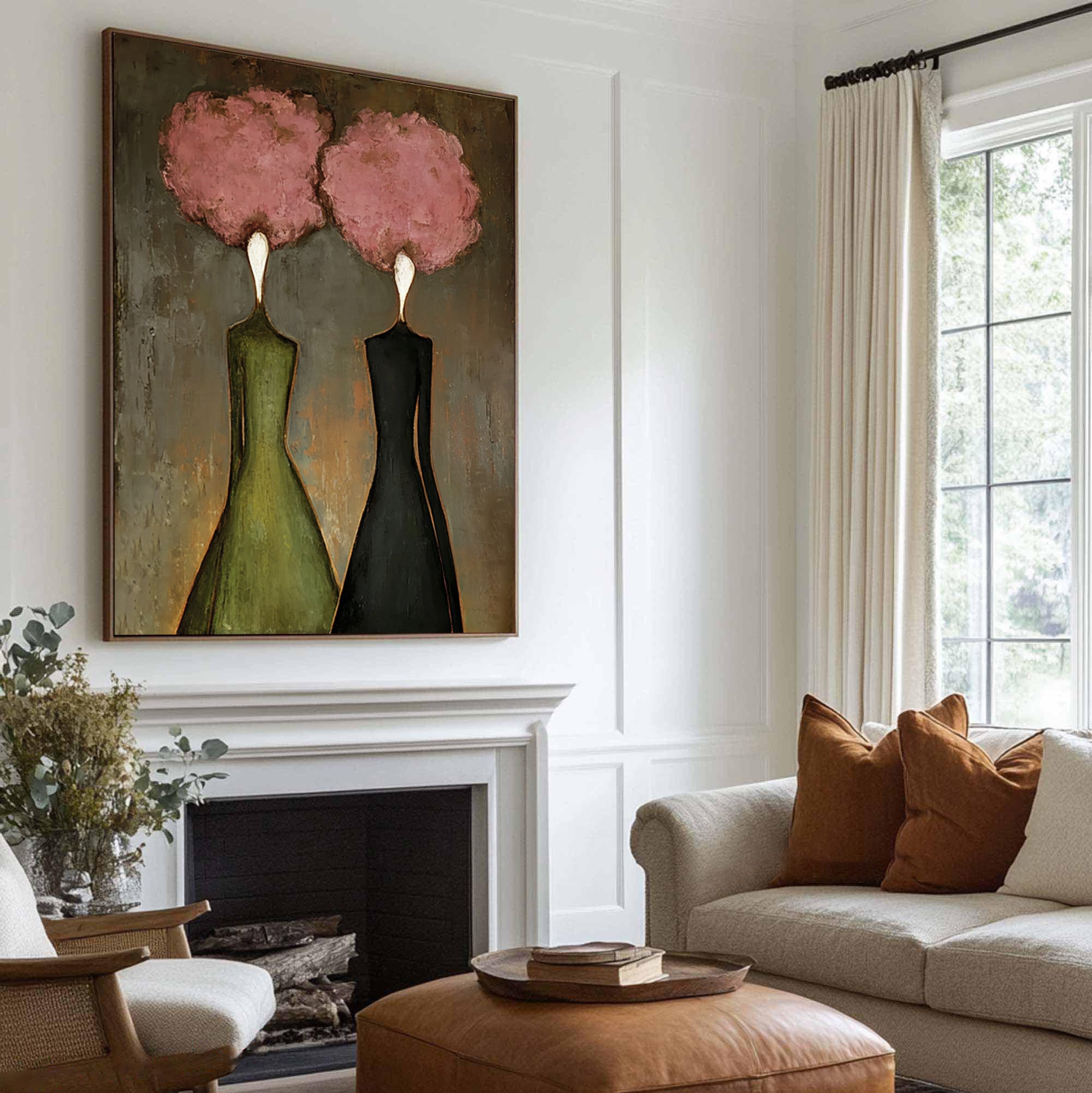 Large Elegant Figurative Oil Painting on Canvas – Contemporary Pink Portrait Wall Art #WAC 034