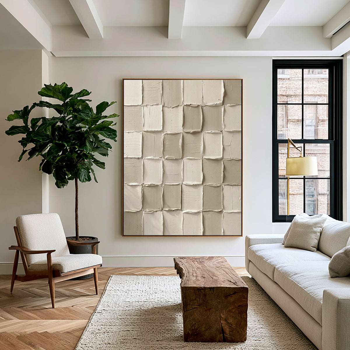 Handbuilt Grid Large White Textured Wall Art Ivory Abstract Sculptural Relief Modern Minimalist Decor