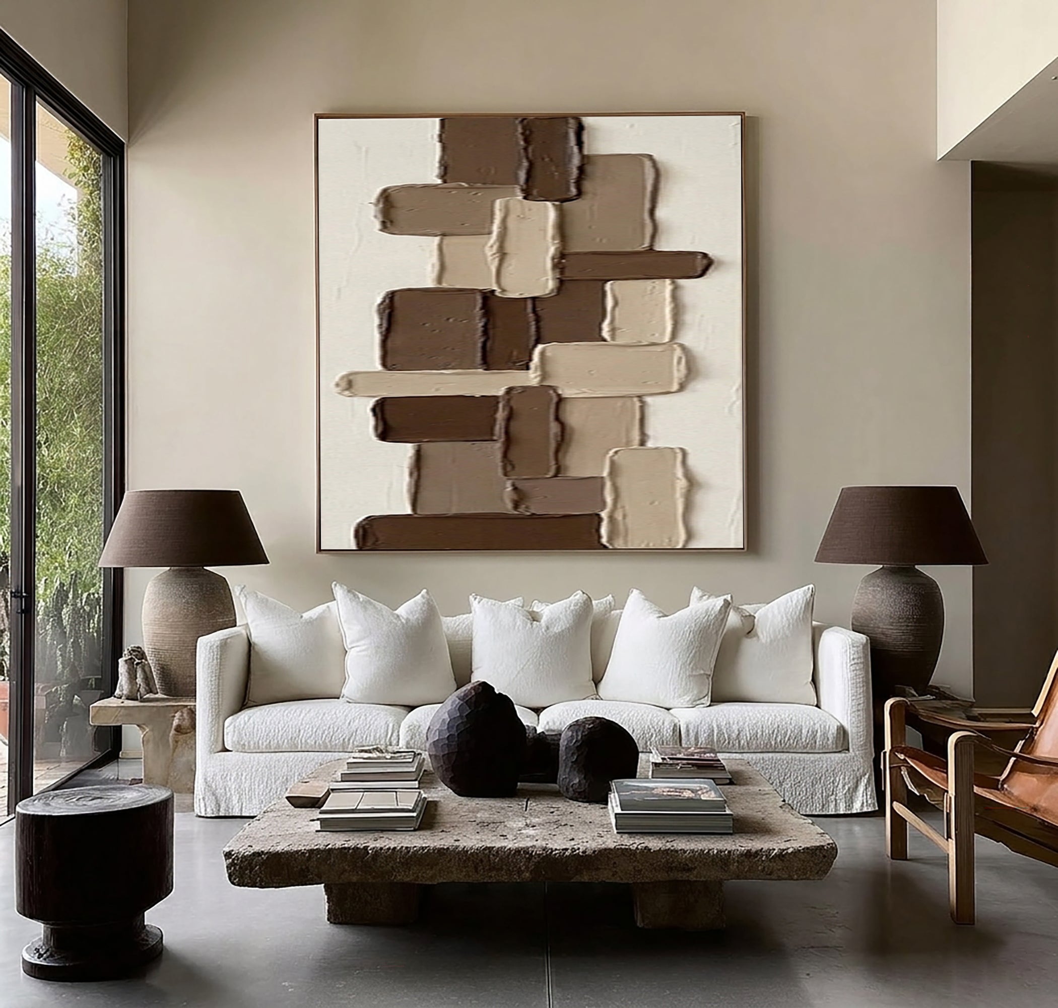 Large Brown Textured Wall Art Hand Painted Modern Abstract Canvas