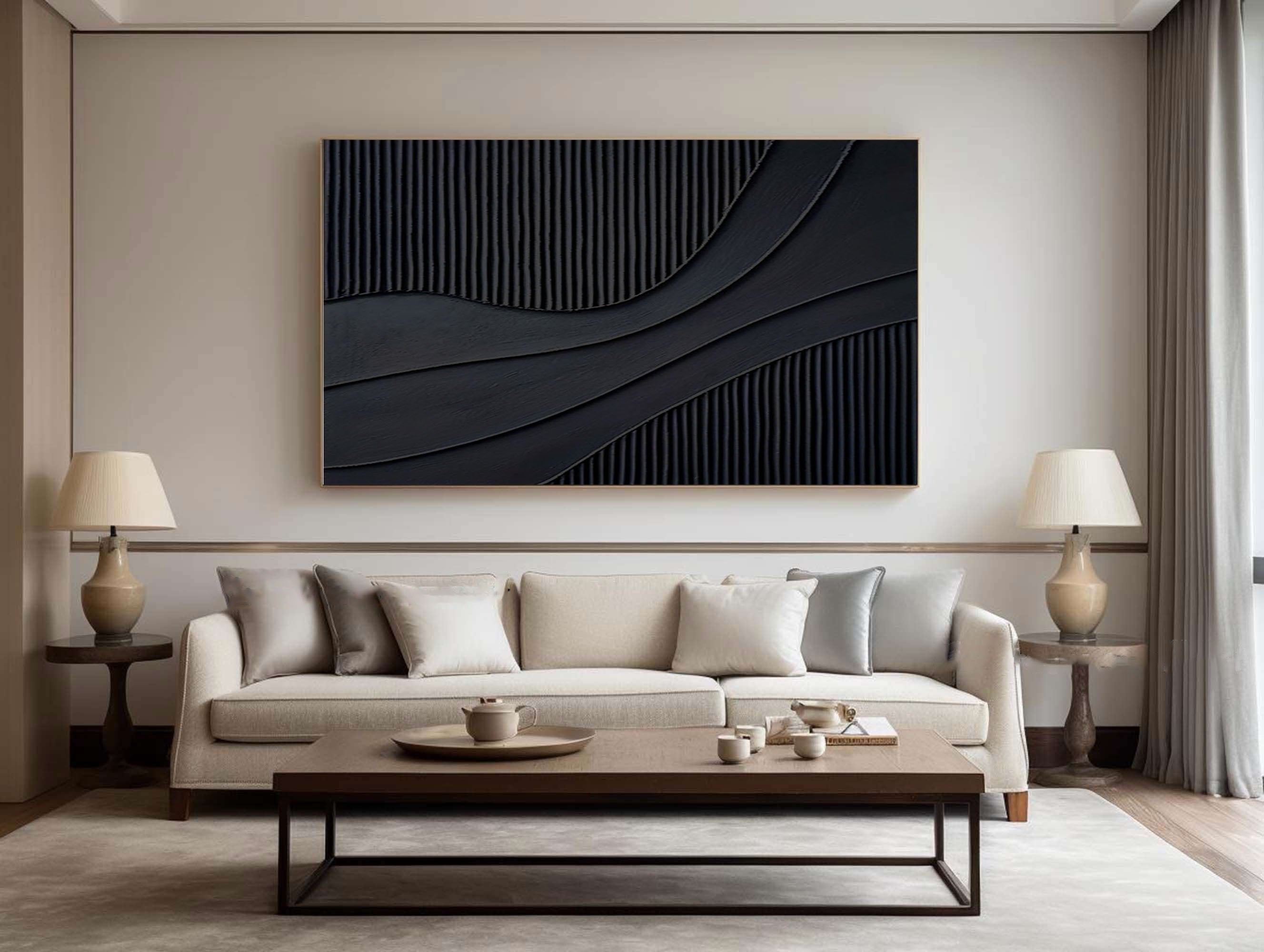 Black Minimalist Abstract Textured Oil Painting Modern Home Decor #BM 078