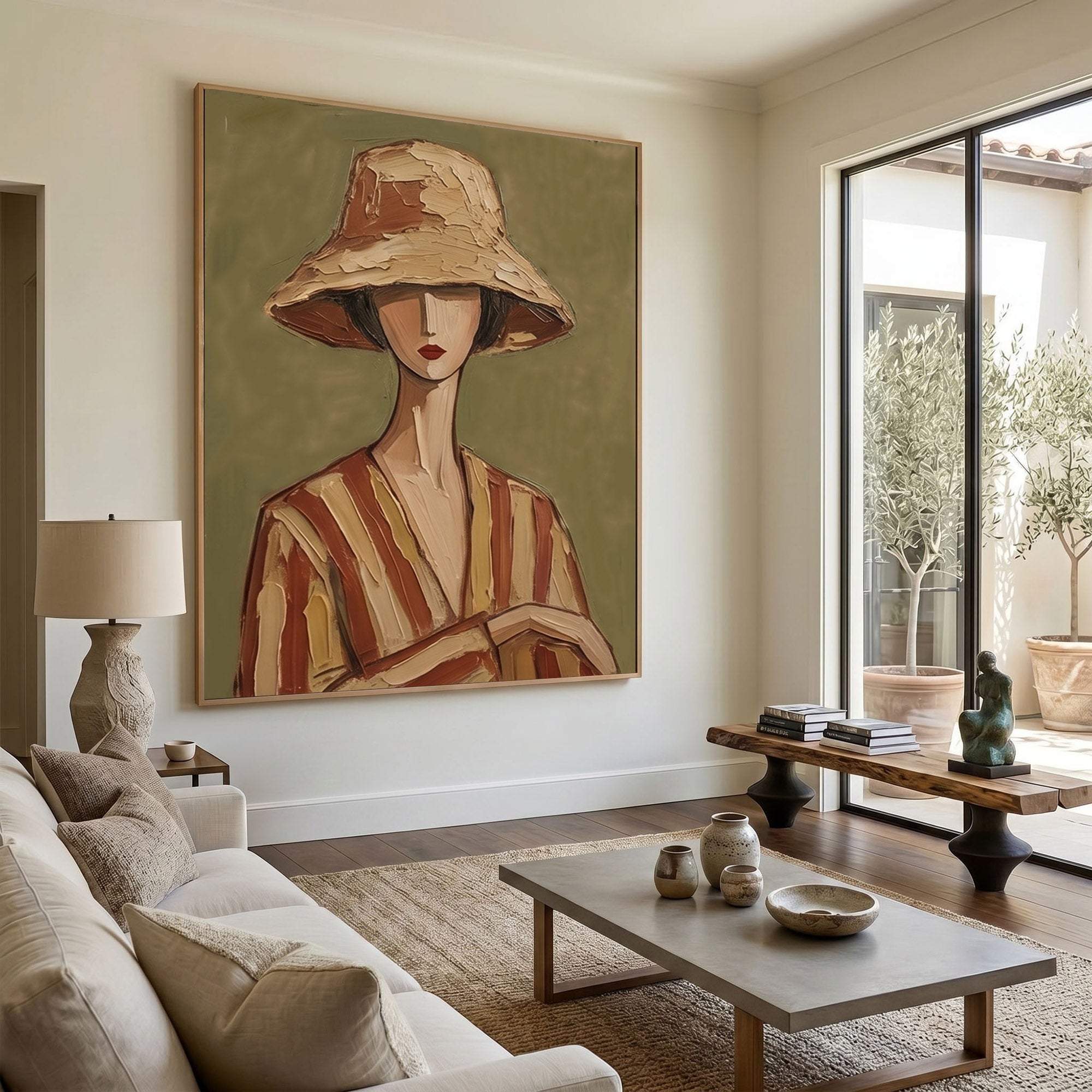 Large Woman Portrait Wall Art Abstract Oil Painting Cowgirl Cowboy Vintage Americana Art Western Girl Fashion Decor Modern Home