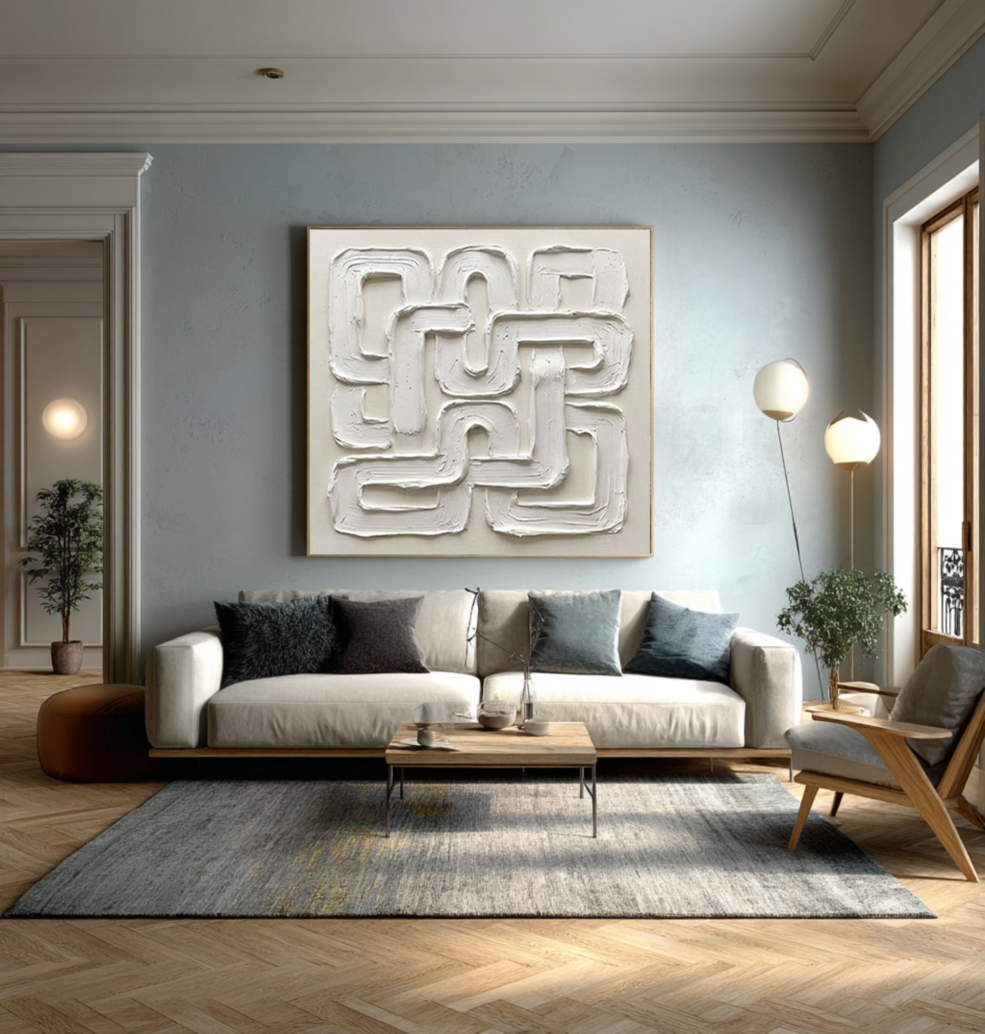 Large Continuous Line Wall Art Contemporary Neutral Textured Painting
