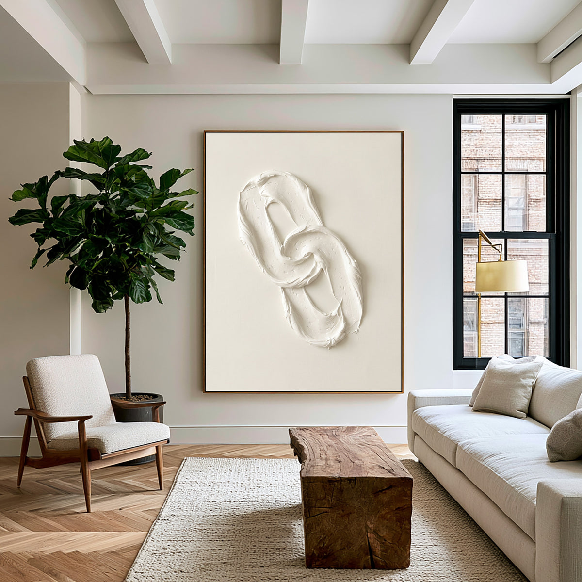 The Space Between The Loop Large White Textured Abstract Wall Art Sculptural Relief Contemporary Painting