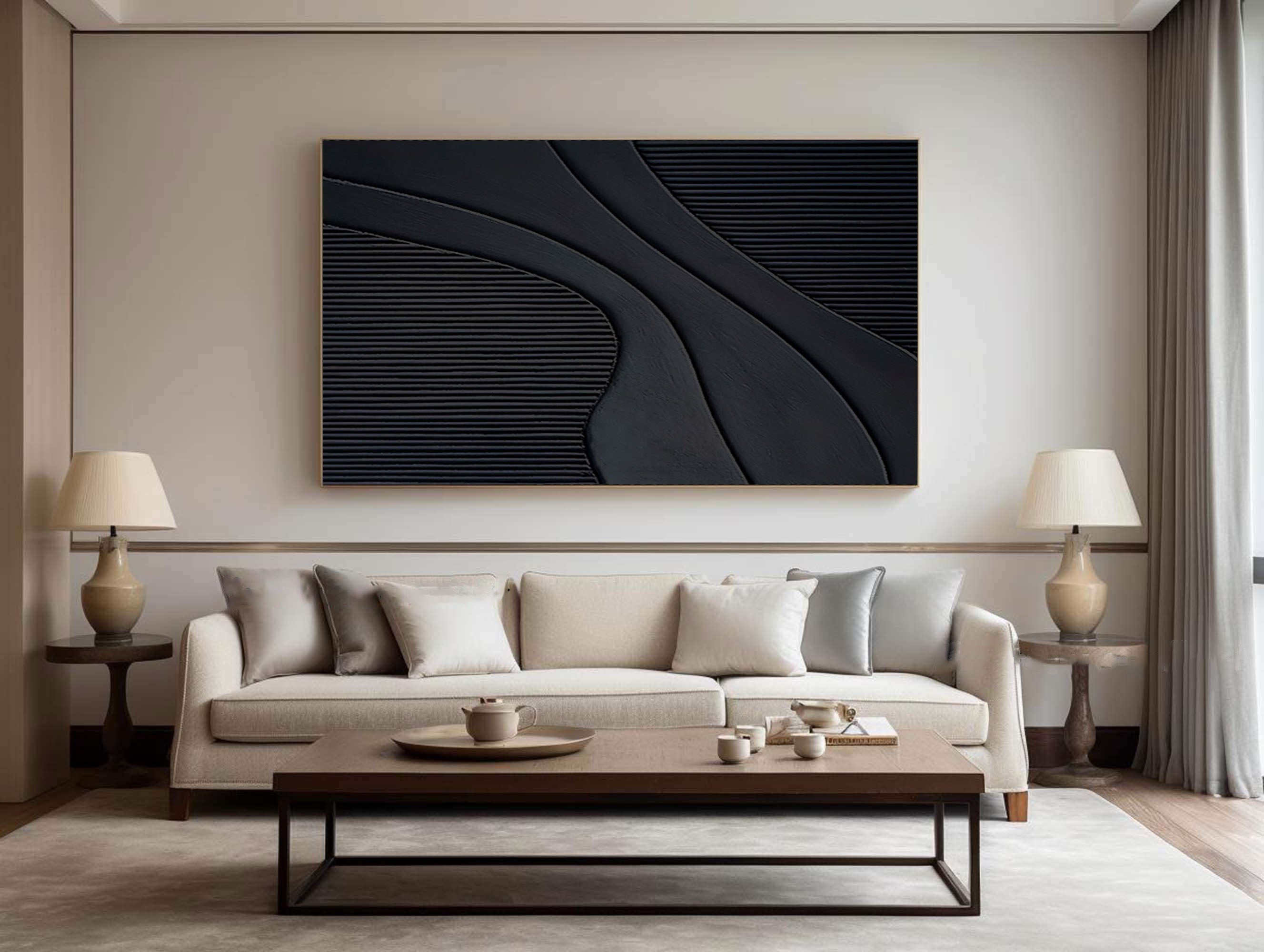 Black Minimalist Abstract Textured Oil Painting Modern Home Decor #BM 077