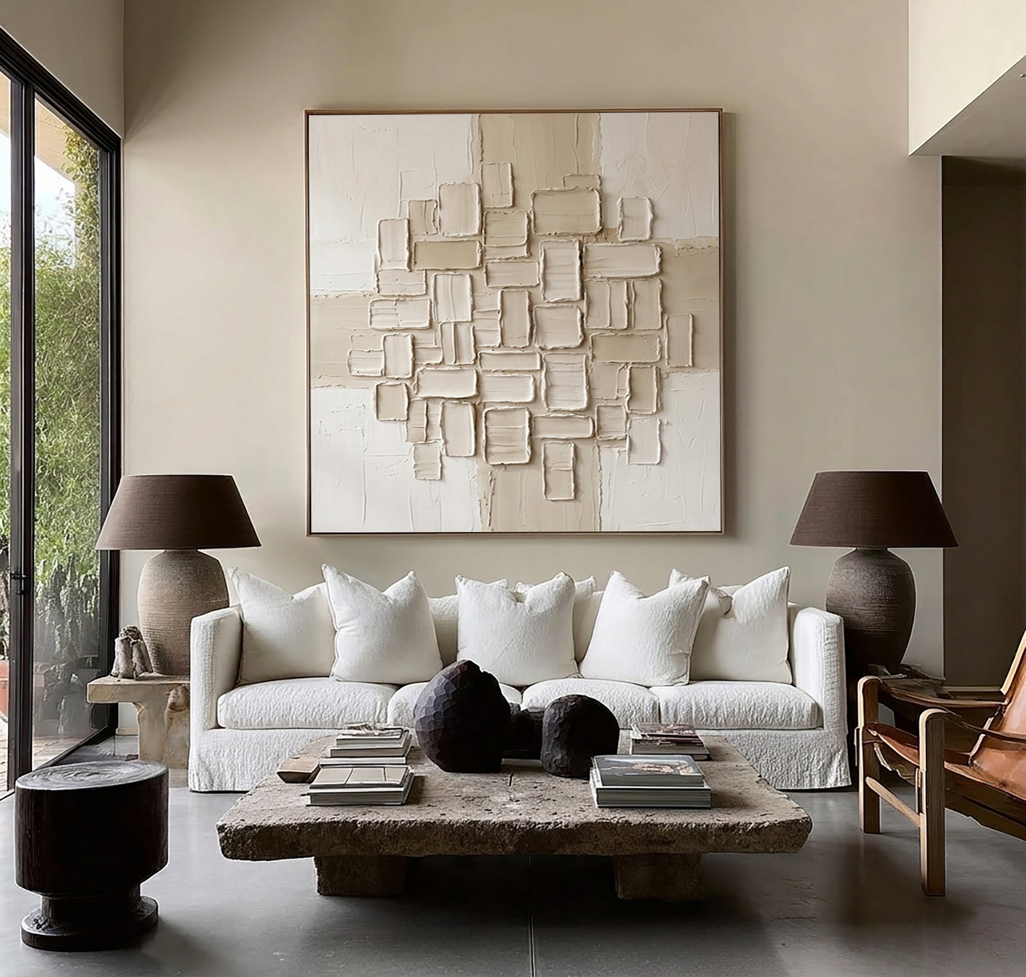 Large Neutral Textured Wall Art Modern Desert Inspired Canvas