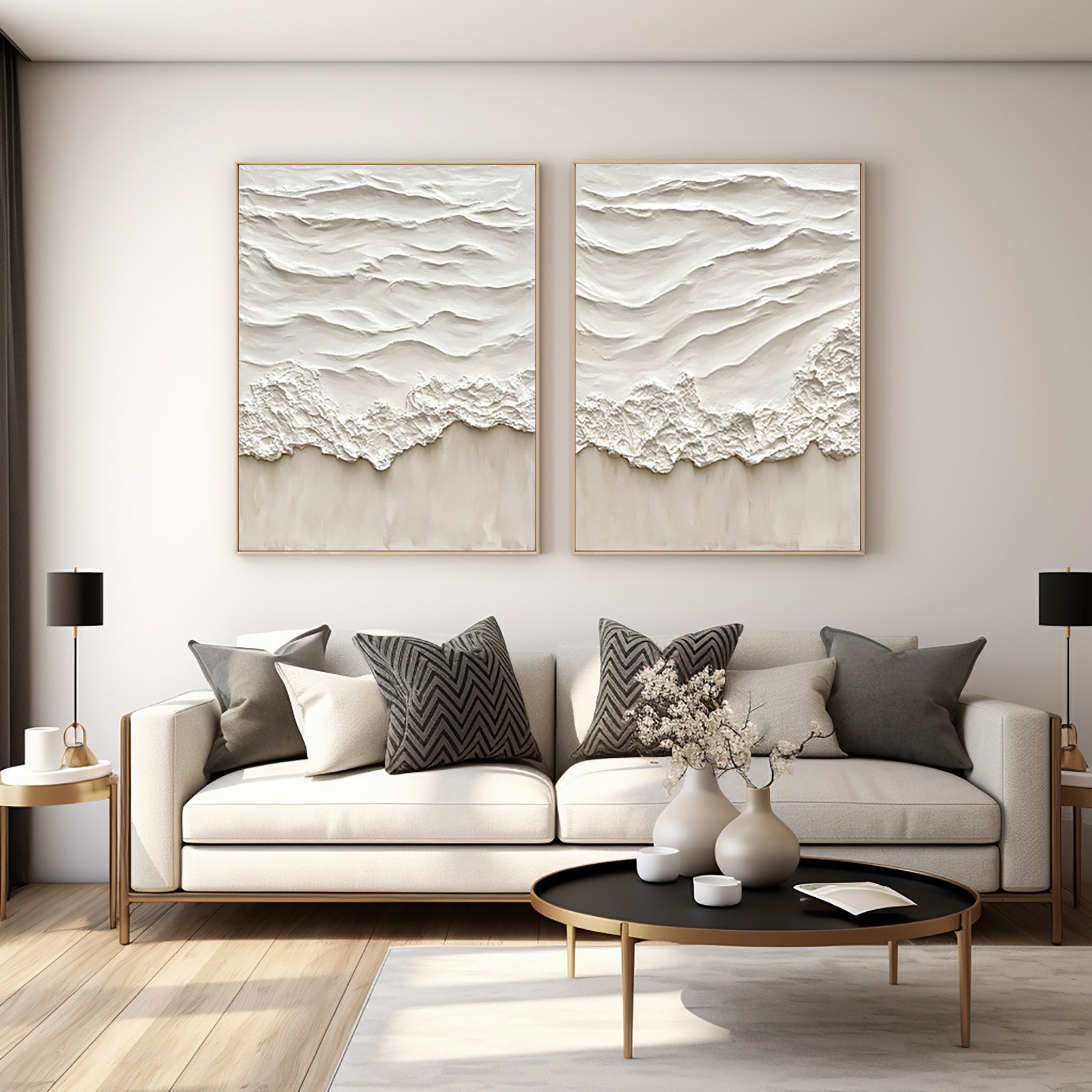 Minimalist Ocean Wave Textured Canvas Set for Relaxing Decor #BBS 026