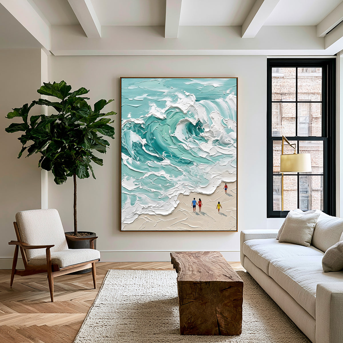 Large Turquoise Ocean Waves Textured Wall Art Coastal Seascape Oil Painting Beach Scene Artwork Modern Luxury Home Decor