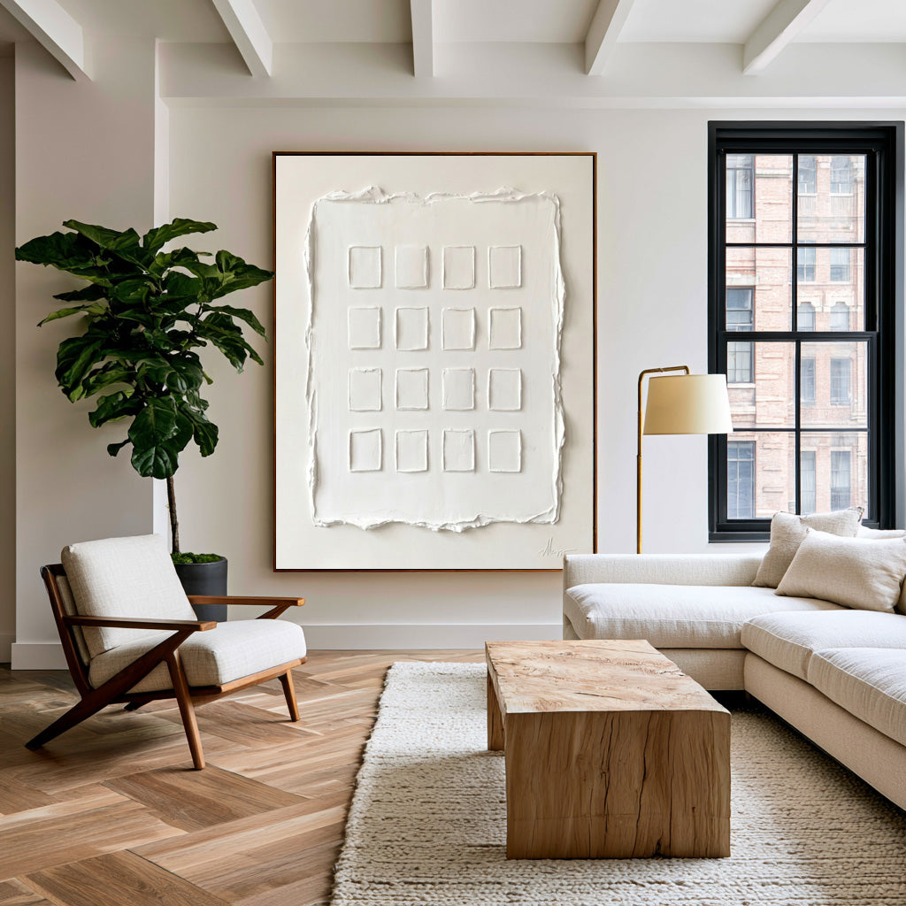 Large Quiet Luxury Minimalist Relief Wall Art Ivory Textured Abstract Painting Neutral Modern Interior Decor