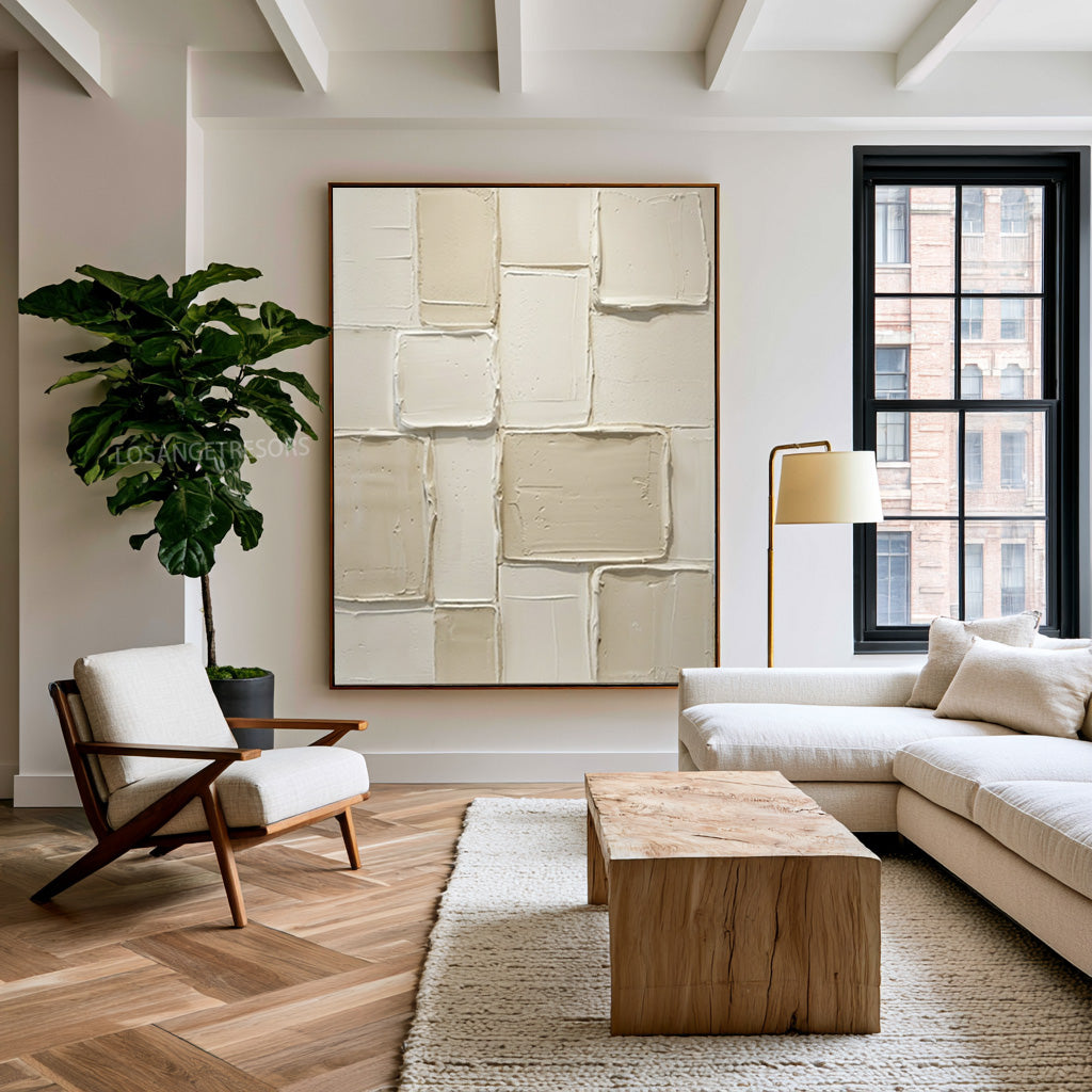 Large Quiet Luxury Textured Abstract Wall Art Ivory Cream Oil Painting Minimalist Neutral Luxury Home Decor