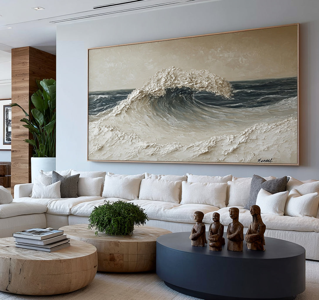 Large Modern Ocean Wave Wall Art Textured Oil Painting Coastal Artwork Cowboy Cowgirl Inspired Vintage Americana Modern Home Decor