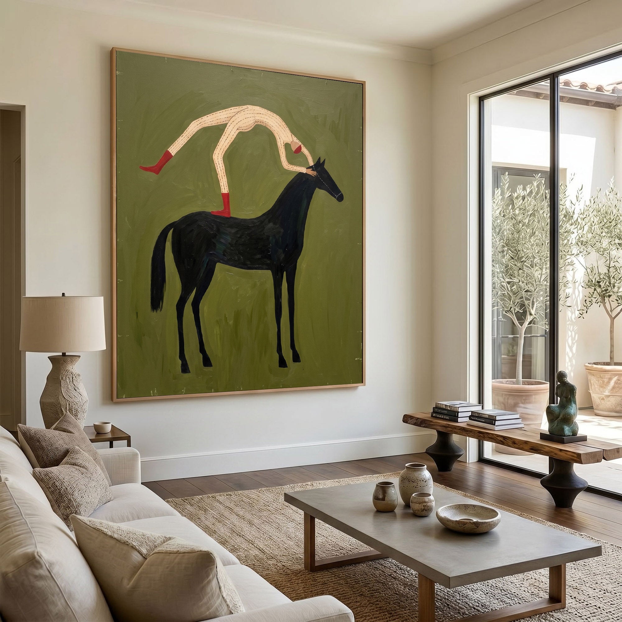 Large Cowboy Horse Wall Art Minimalist Western Oil Painting Luxury Ranch Artwork