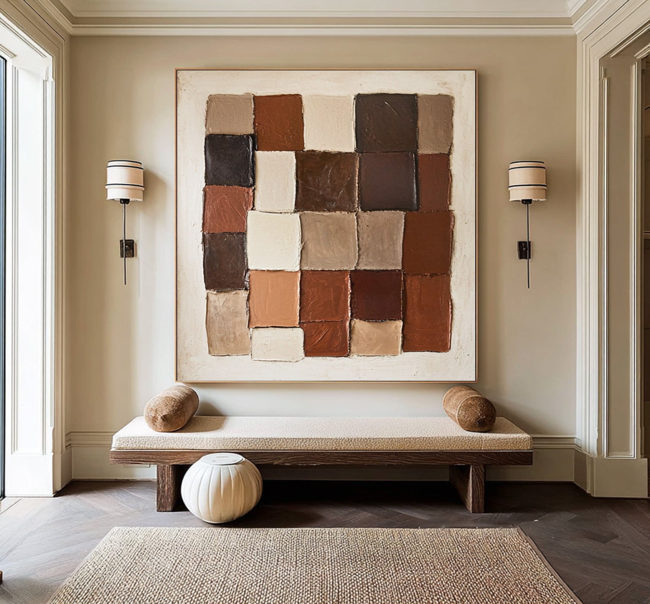 Large Modern Abstract Oil Painting, Earth-Tone Geometric Wall Art for Contemporary Interiors #WAC 008