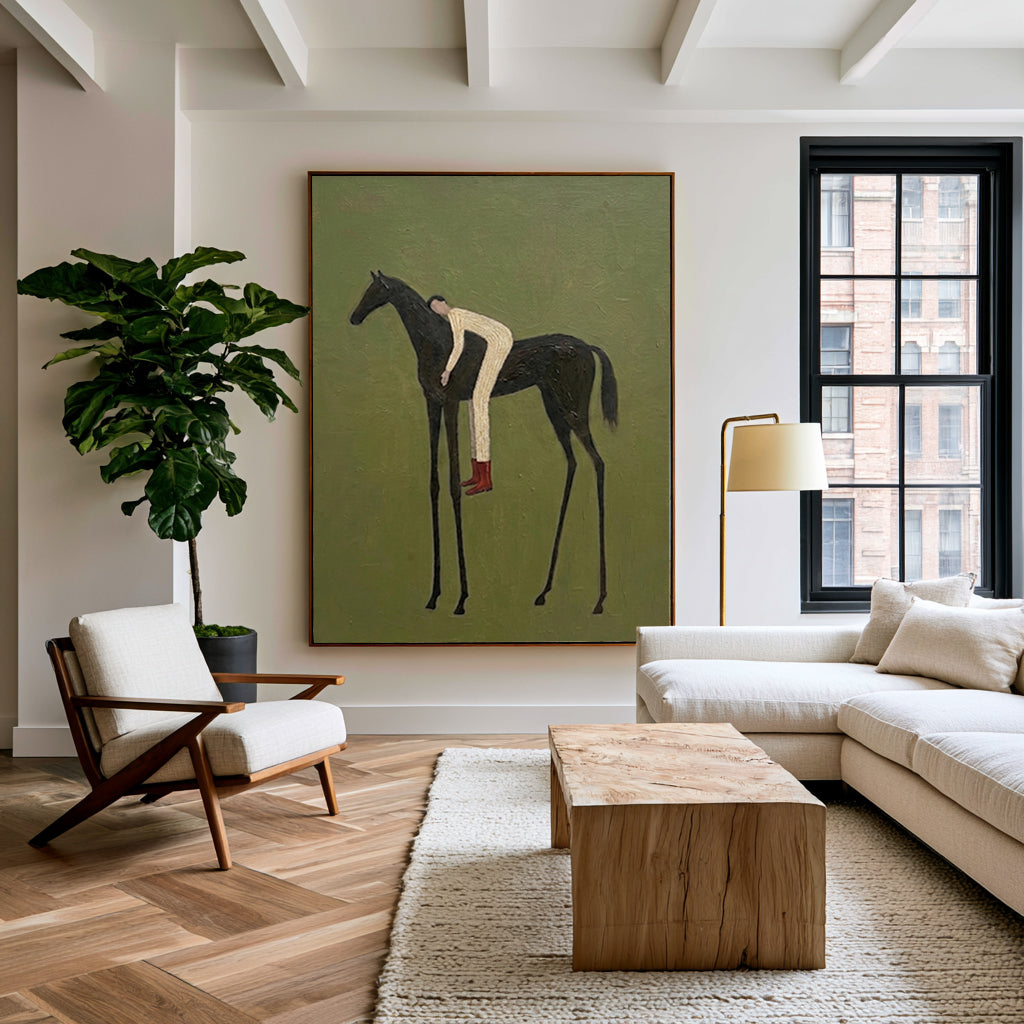 Large Vintage Rider Wall Art Horse Equestrian Oil Painting Cowboy Cowgirl Inspired Vintage Americana Western Artwork Modern Home Decor