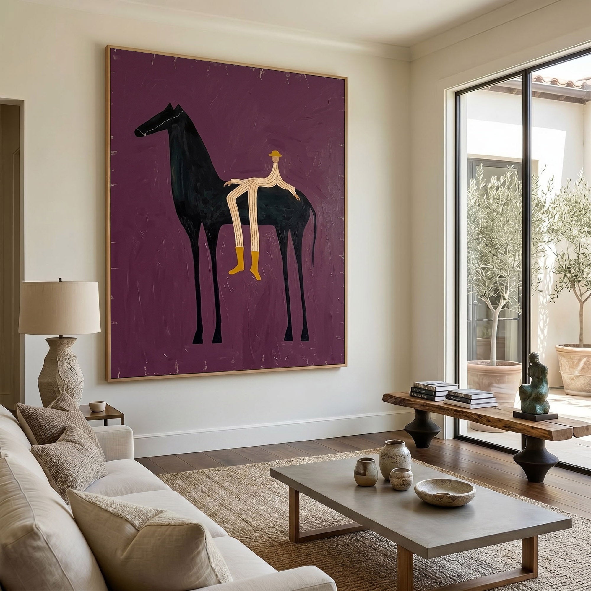 Large Western Horse Wall Art Modern Equestrian Oil Painting Minimalist Cowboy Artwork