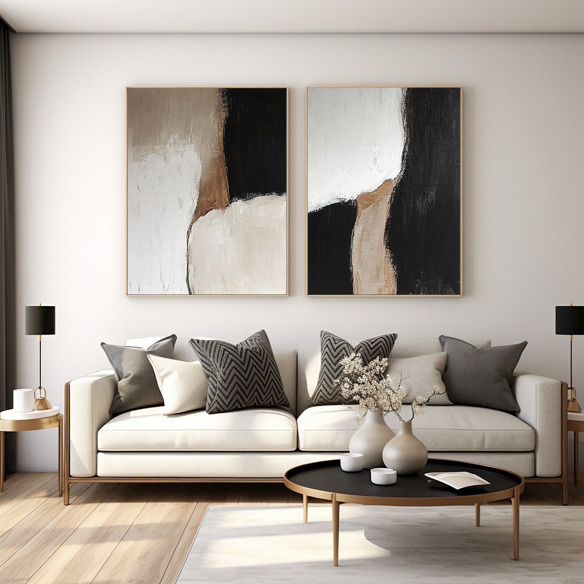 Abstract Black and White Canvas Set for Modern Living Room Decor #BWS 012