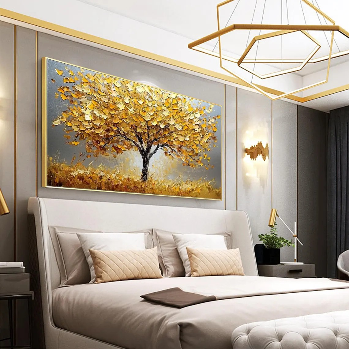 Abstract Golden Tree Canvas Wall Art #BGA 053