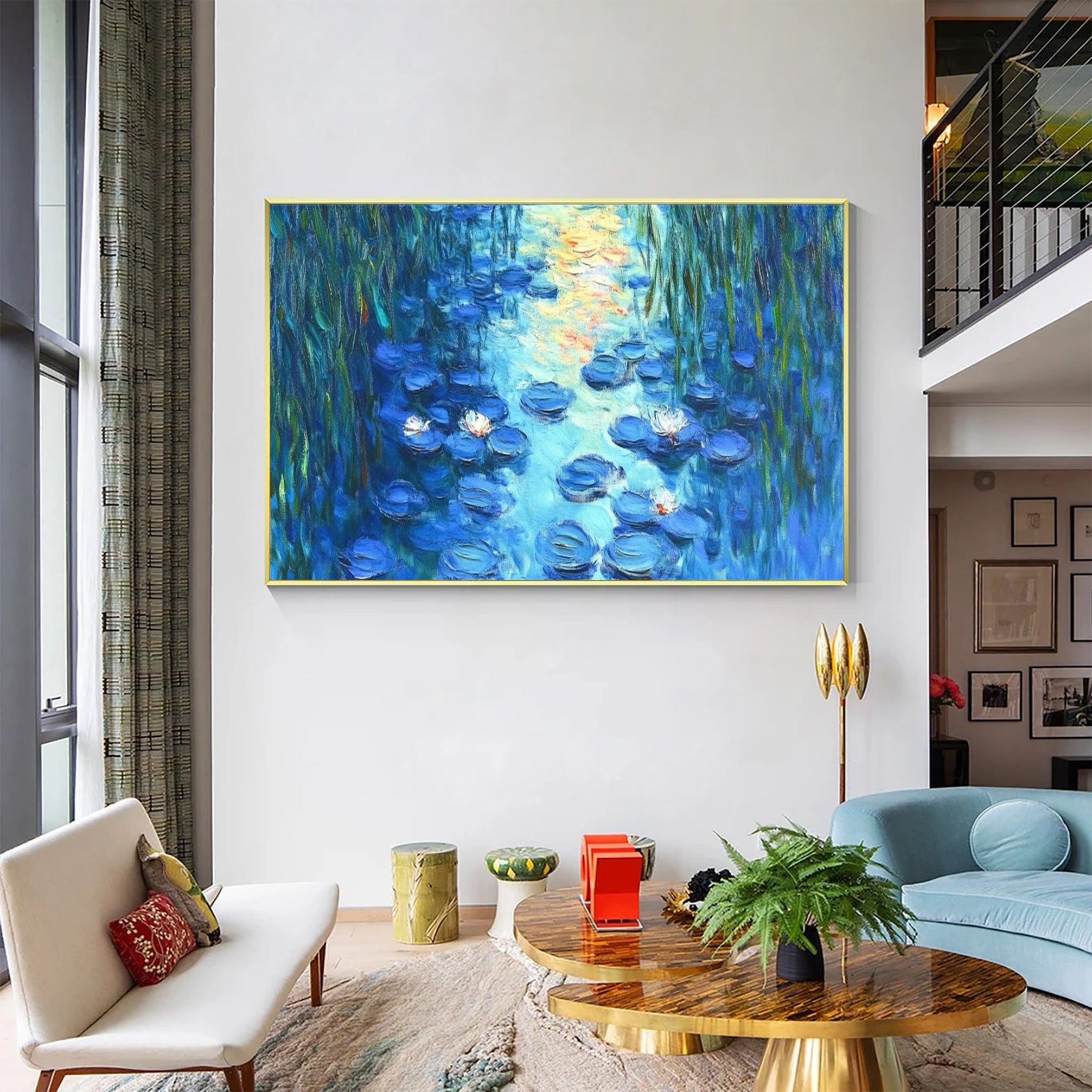 Water Lily Harmony in Blue and Green, Inspired by Monet #BGA 084