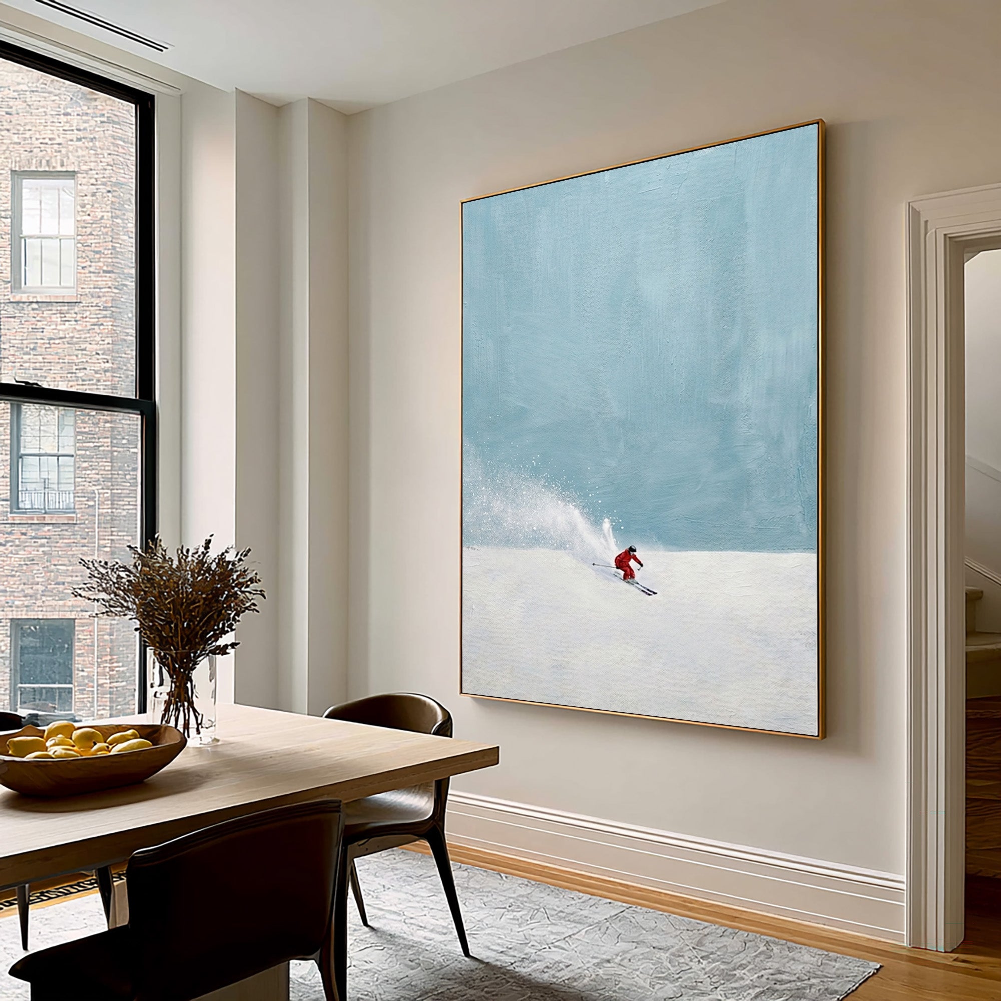 Large Contemporary Ski Wall Art Minimalist Snow Landscape Canvas Painting