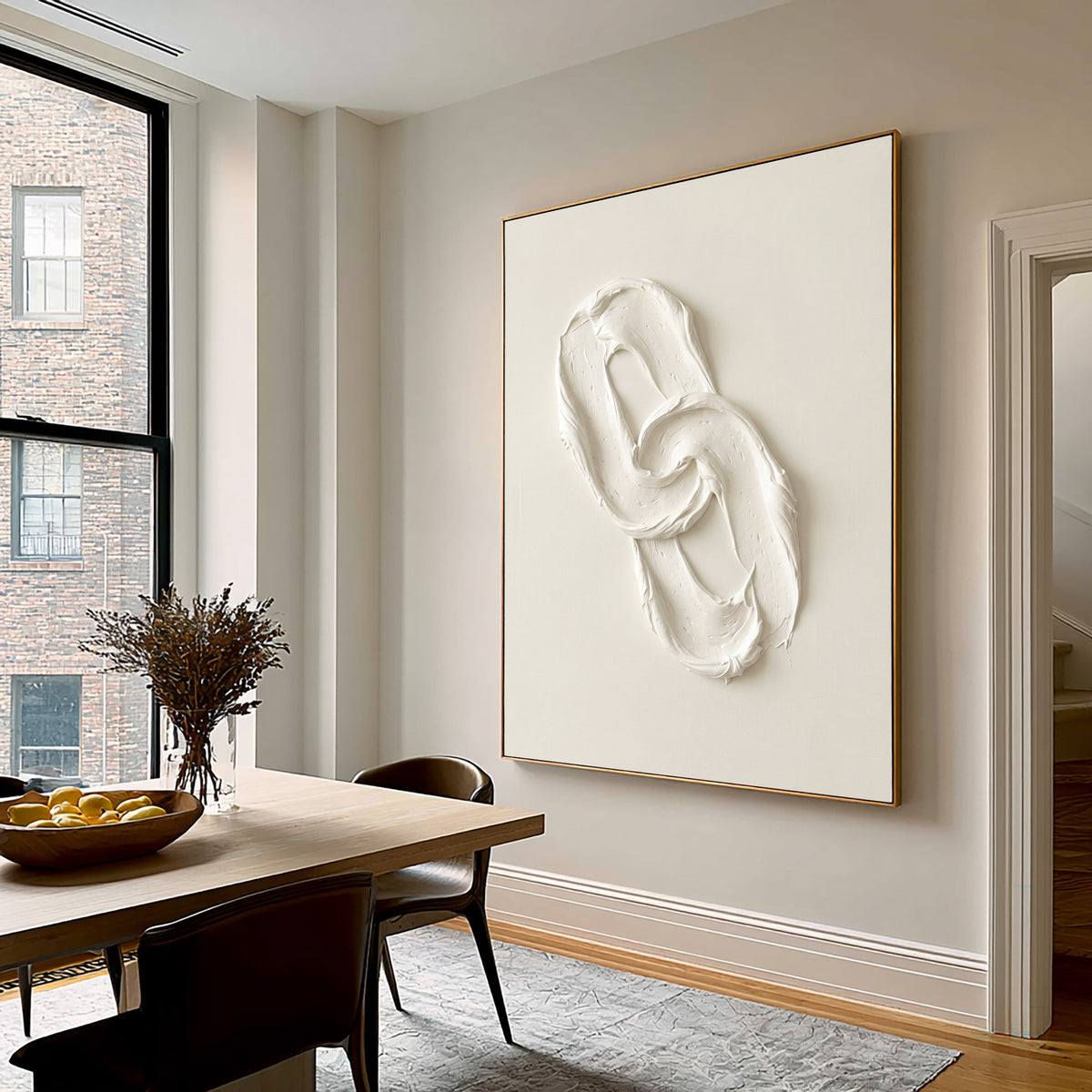The Space Between The Loop Large White Textured Abstract Wall Art Sculptural Relief Contemporary Painting